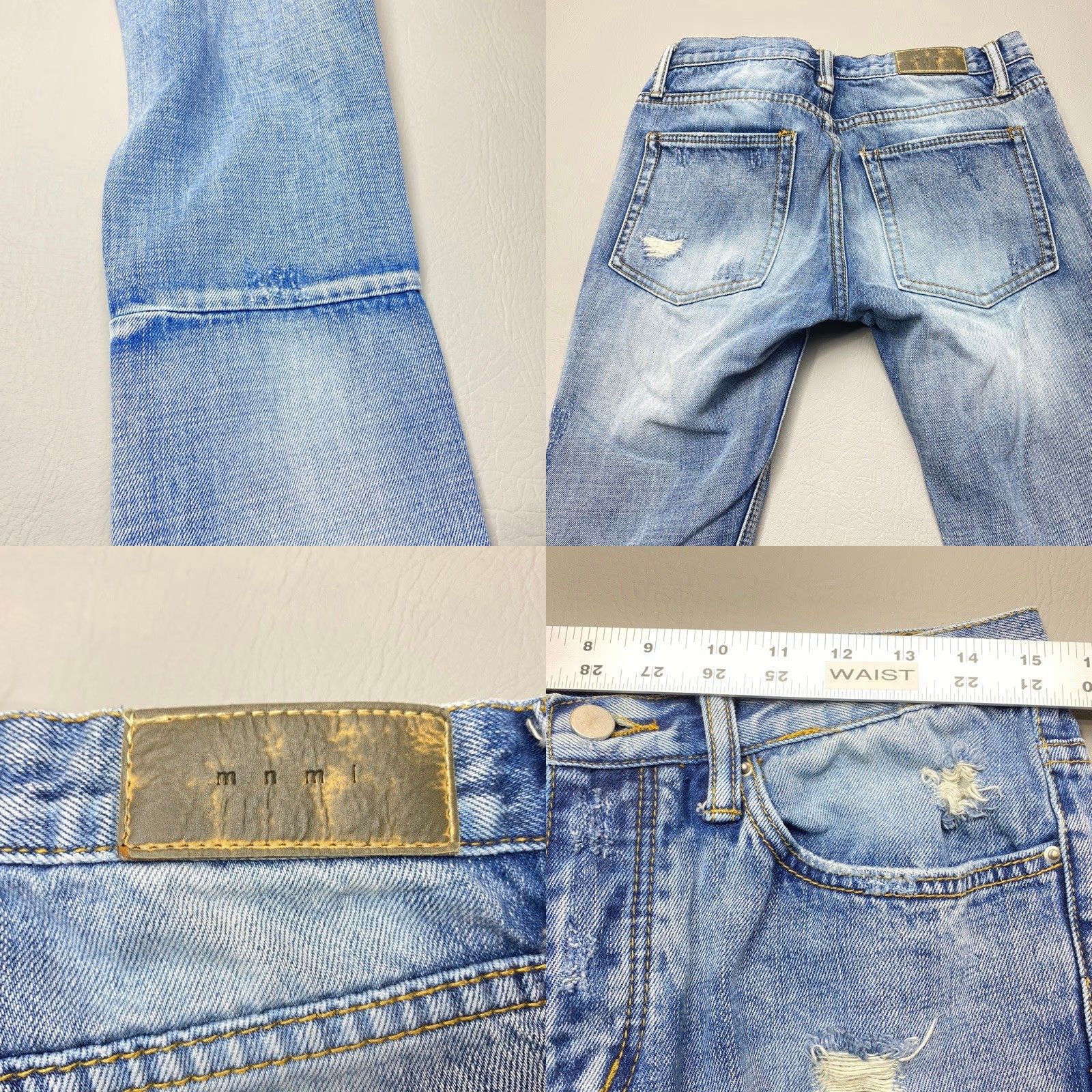 MNML VINTAGE mnml Distressed Ripped Patch Jeans Size 31x33 Skinny Fit Slim Button Fly Zipper Size US 31 - 9 Thumbnail