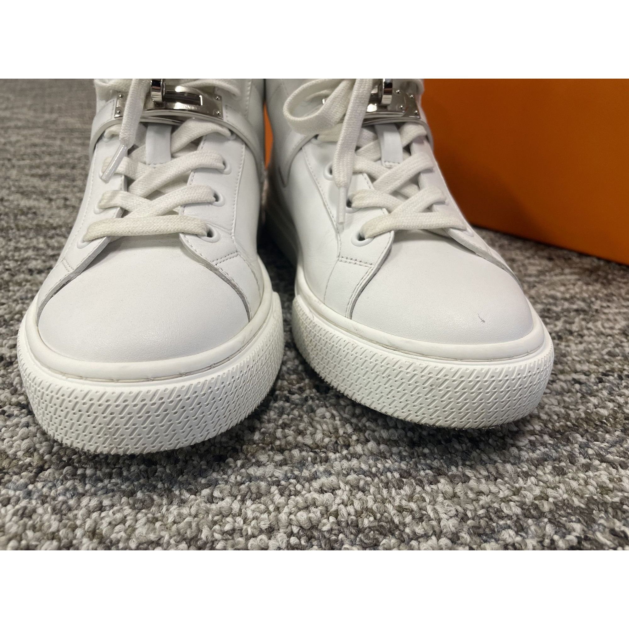 Hermes Hermès High-Top White Leather Sneakers With Silver Buckle De Size US 6 / IT 36 - 5 Thumbnail