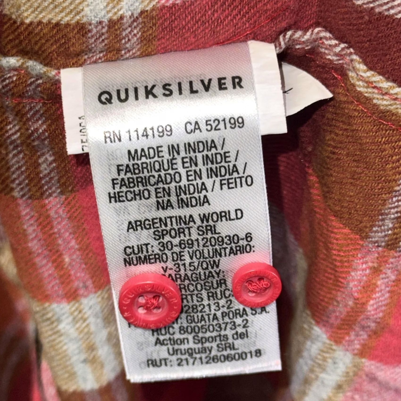 Quiksilver Quiksilver Shirt Mens 2XL Red Plaid Flannel Button Front Long Sleeve Regular Fit Size US XXL / EU 58 / 5 - 5 Thumbnail