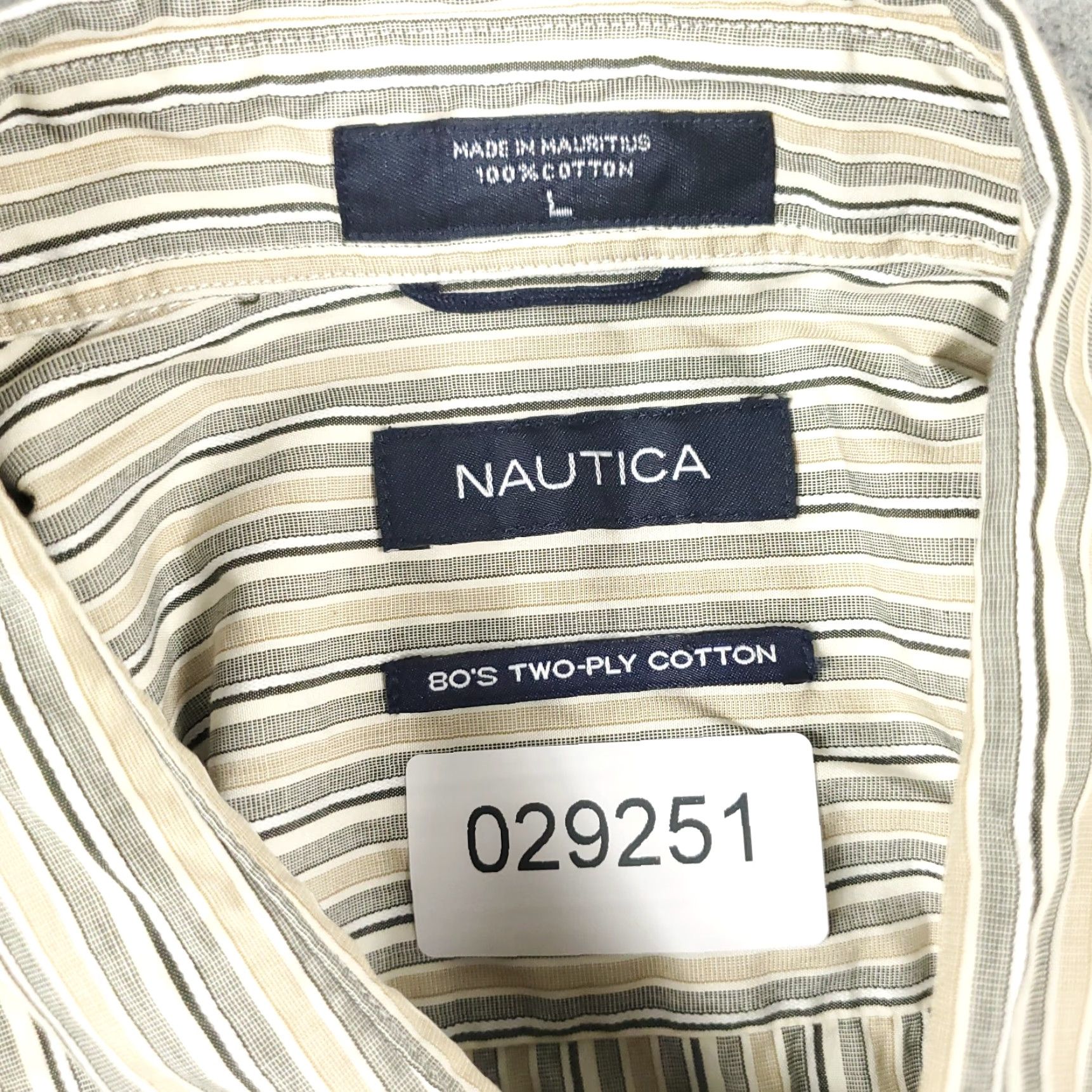 Nautica Nautica Shirt Mens Large Beige Striped Button-Up Long Sleeve Casual Business Formal Size US L / EU 52-54 / 3 - 6 Thumbnail