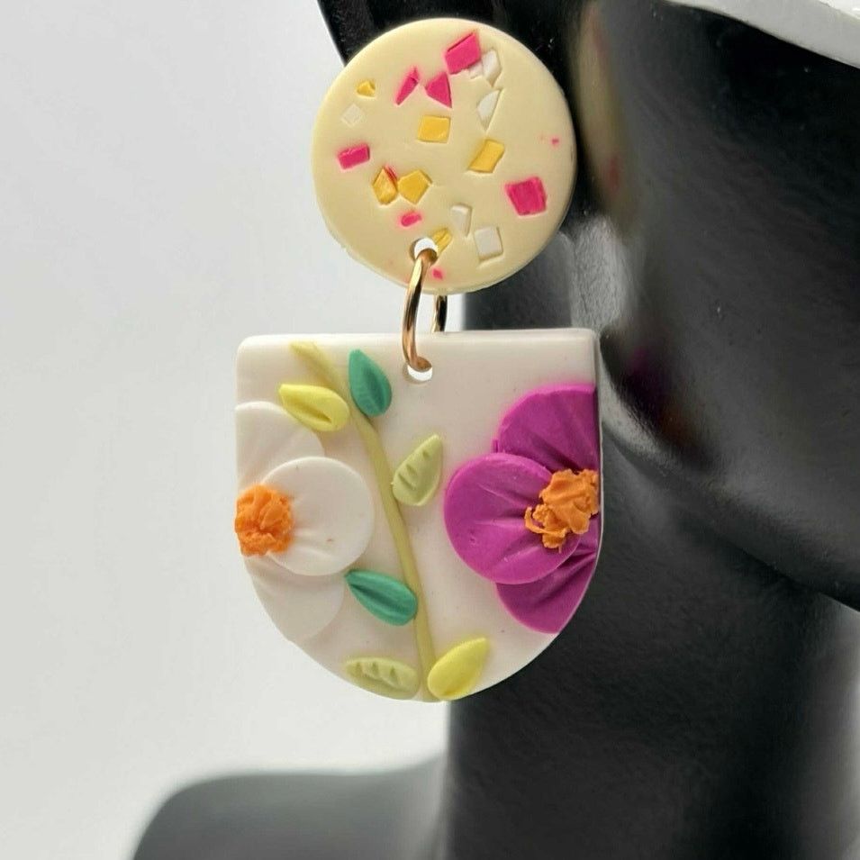 Other Purple & White Floral Earrings Size ONE SIZE - 1 Thumbnail