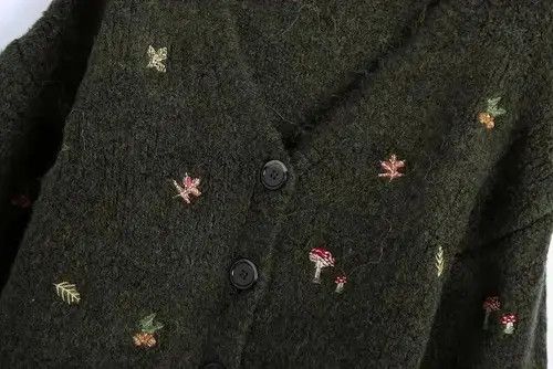 Japanese Brand women Vintage knit cardigan with embroidery Long sleeves Size ONE SIZE - 4 Thumbnail