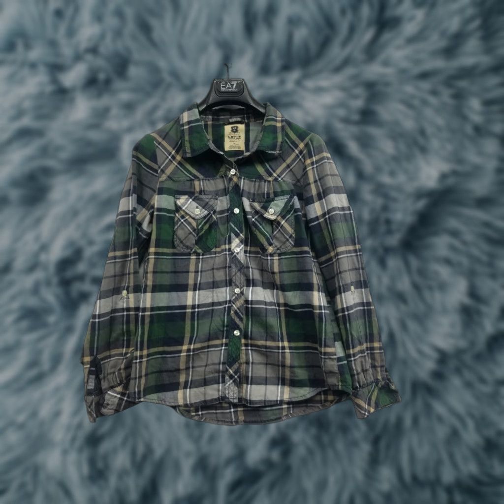 Levi's VINTAGE Levi's Women Shirt Button-Up Plaid Green Casual 70s Western Medium Womens Long Sleeve Cotton Blend Button-Down) Size M / US 6-8 / IT 42-44 - 1 Thumbnail