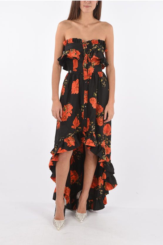 image of Philipp Plein Couture Floral-Print Silk Appeal Sweetheart Neckline Straple in Fantasia Floreale/Ner