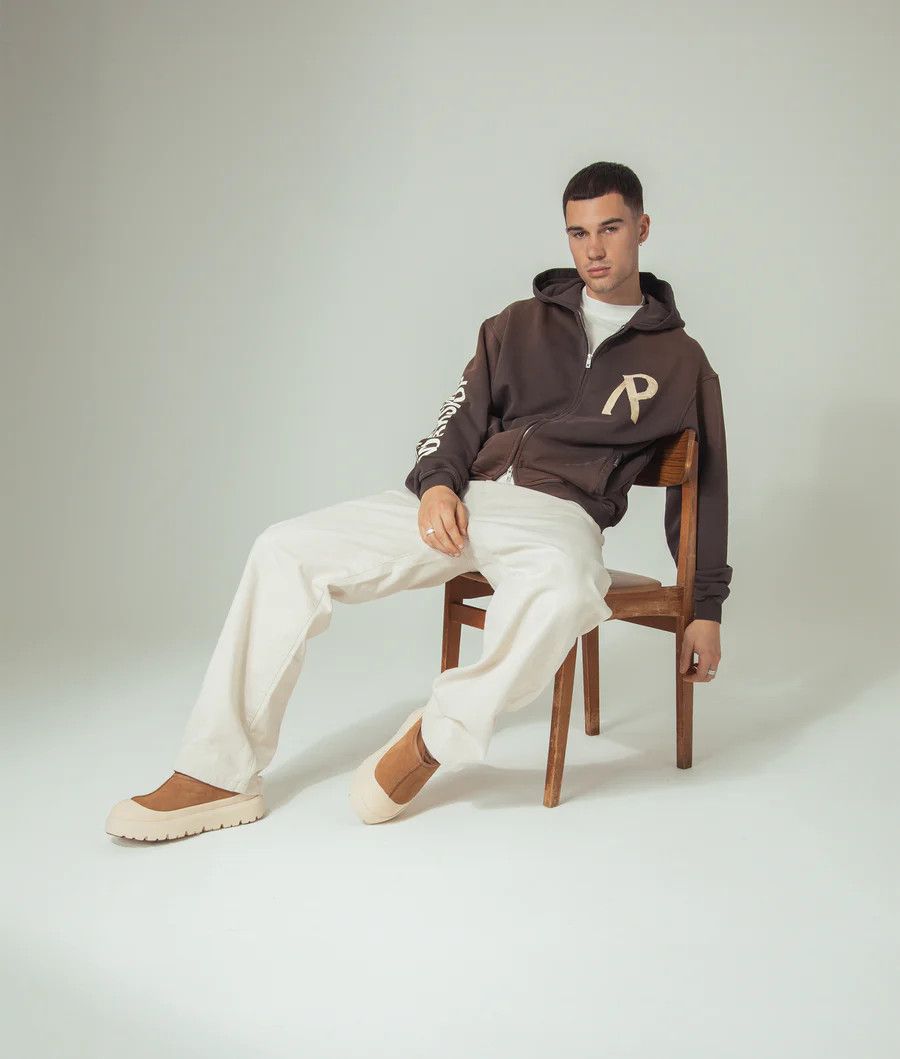 Represent Clo. Dark Brown Masking Tape Initial Logo Oversized Zip Hoodie Size US M / EU 48-50 / 2 - 2 Thumbnail