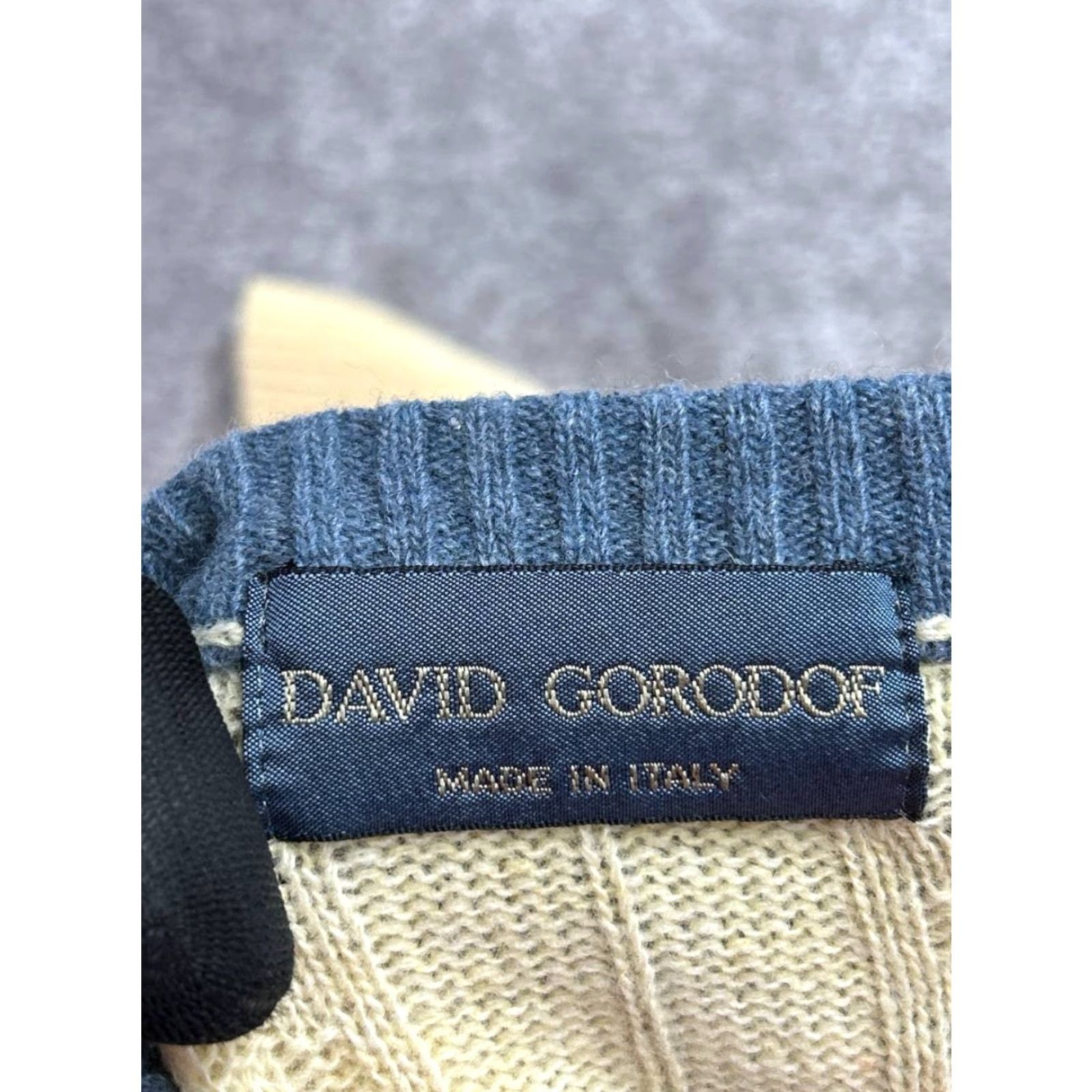 Vintage David Gorodof Sweater Mens Large Beige Contrast Hem Cable Knit Ribbed Shirt Size US L / EU 52-54 / 3 - 5 Thumbnail