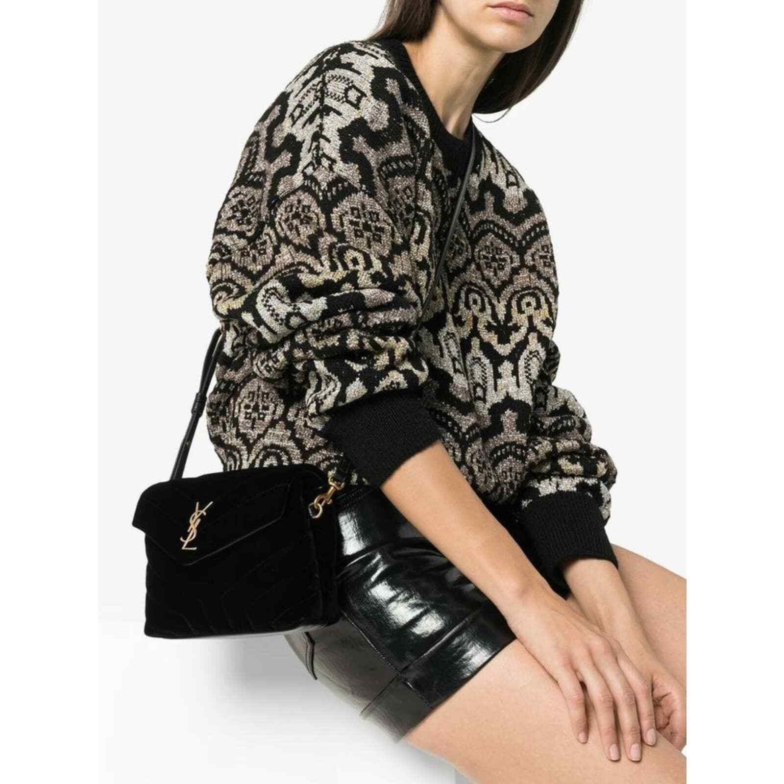 Yves Saint Laurent Saint Laurent Quilted Black Velvet Gold Crossbody Bag Size ONE SIZE - 3 Thumbnail