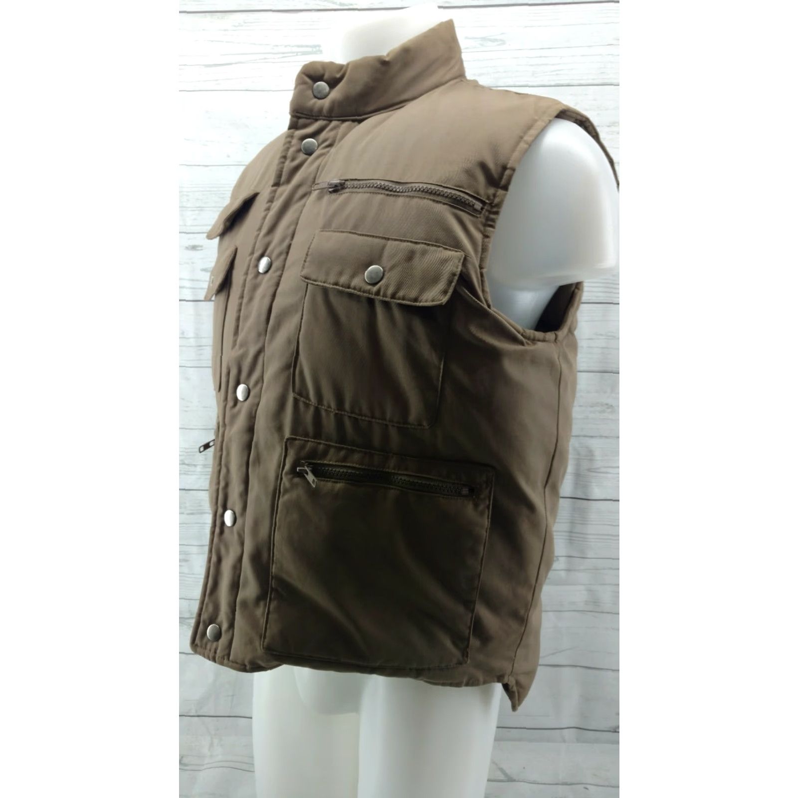 Schott Schott Men's Down Insulated Vest Tan Size Large Puffer Vest Goose Down, Regular, Snap Zip Closure, Front Pocket Marking Size US L / EU 52-54 / 3 - 2 Thumbnail