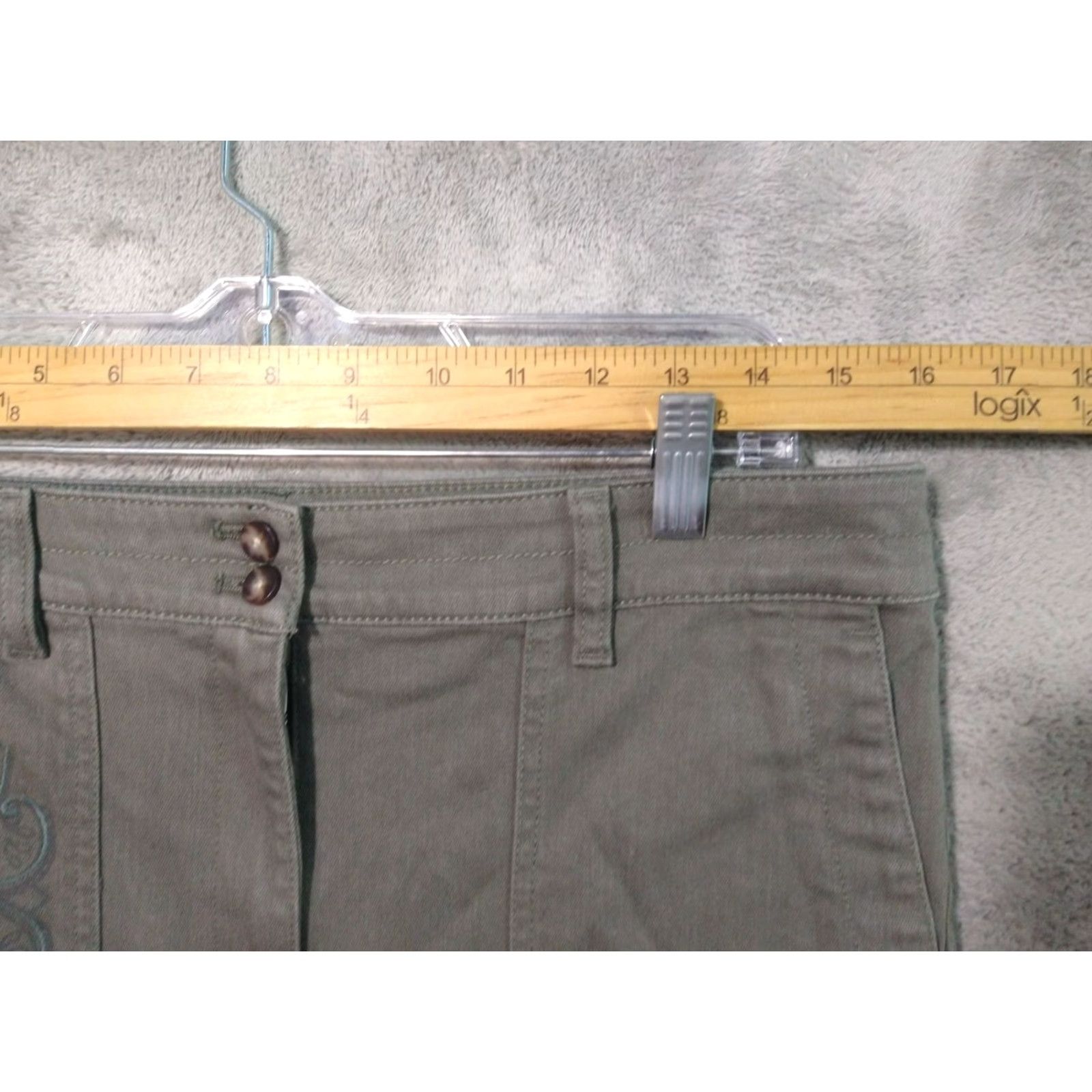 Vintage J Jill Pants Womens 10 Green Cargo Chino Floral Embroidered Mid Rise Stretch Casual Travel Bohemian Preppy Size 32" / US 10 / IT 46 - 3 Thumbnail