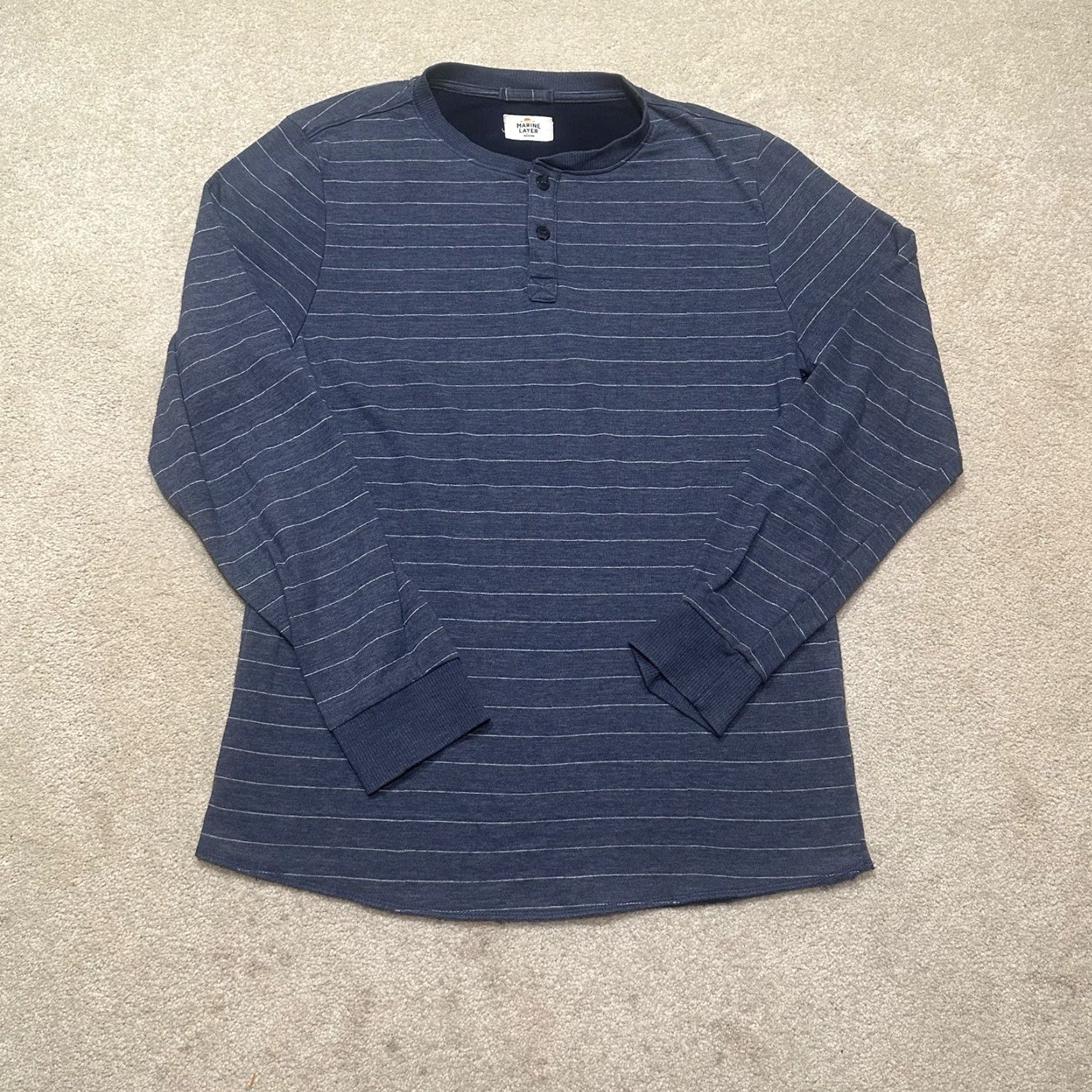 Marine Layer Marine Layer Henley T Shirt Mens Medium Blue Longsleeve Striped Size US M / EU 48-50 / 2 - 2 Thumbnail