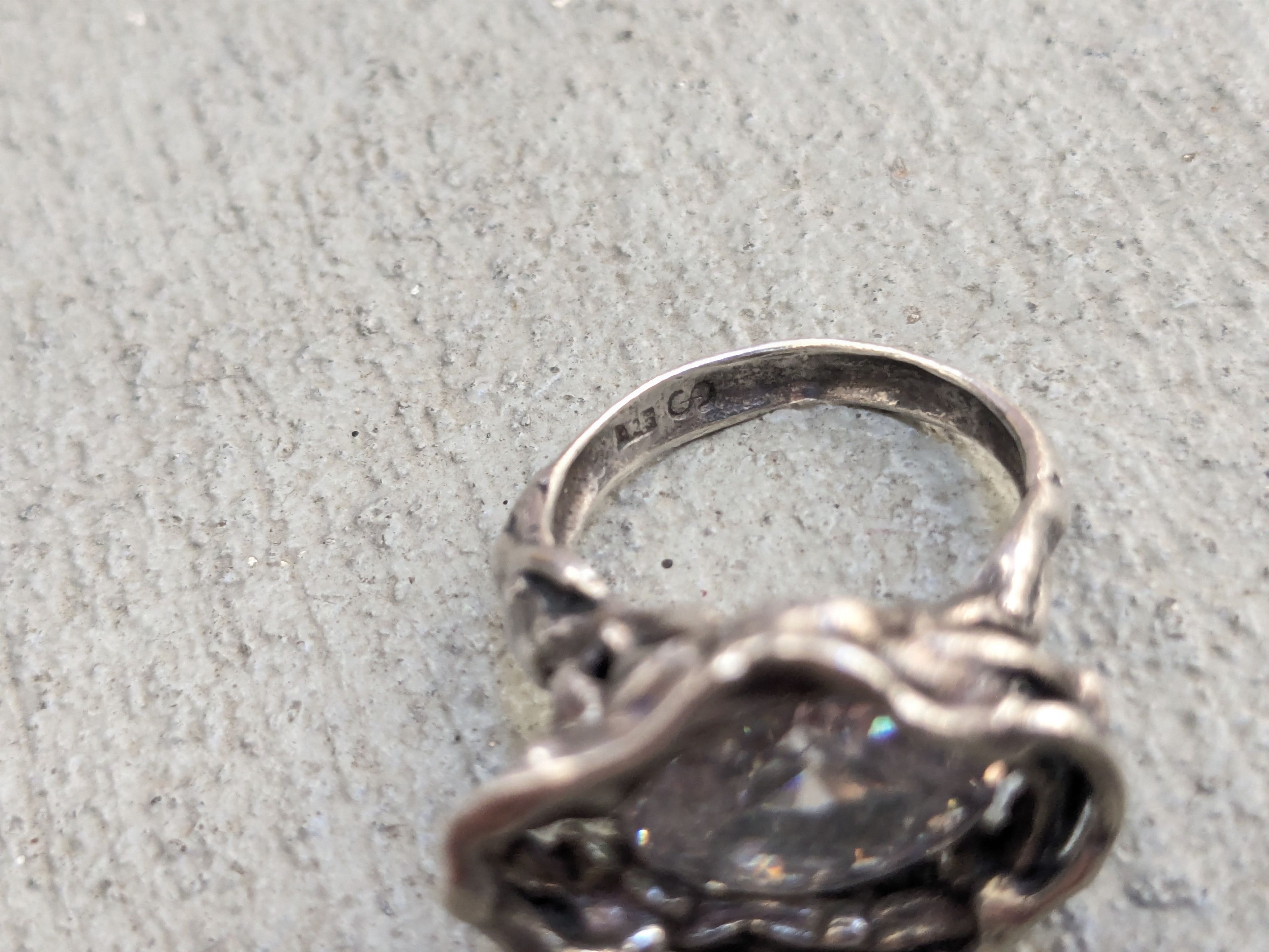 Jewelry × Vintage Sterling Silver Ring 6.75 CZ Brutalist Modern Avant Garde Size ONE SIZE - 7 Thumbnail