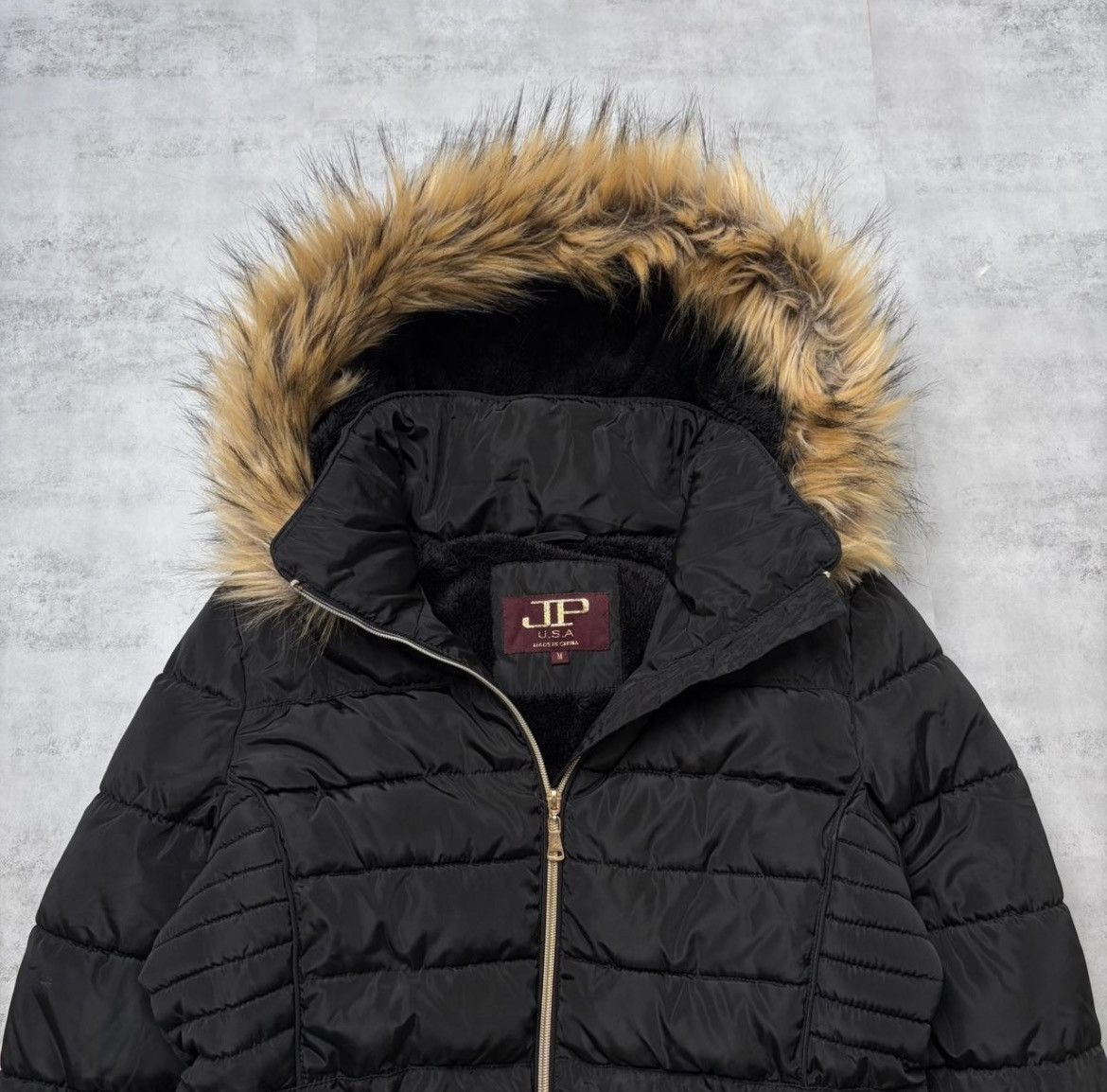 Other Y2K Black JP USA Grunge Faux Fur Hooded Puffer Jacket Size M / US 6-8 / IT 42-44 - 2 Thumbnail