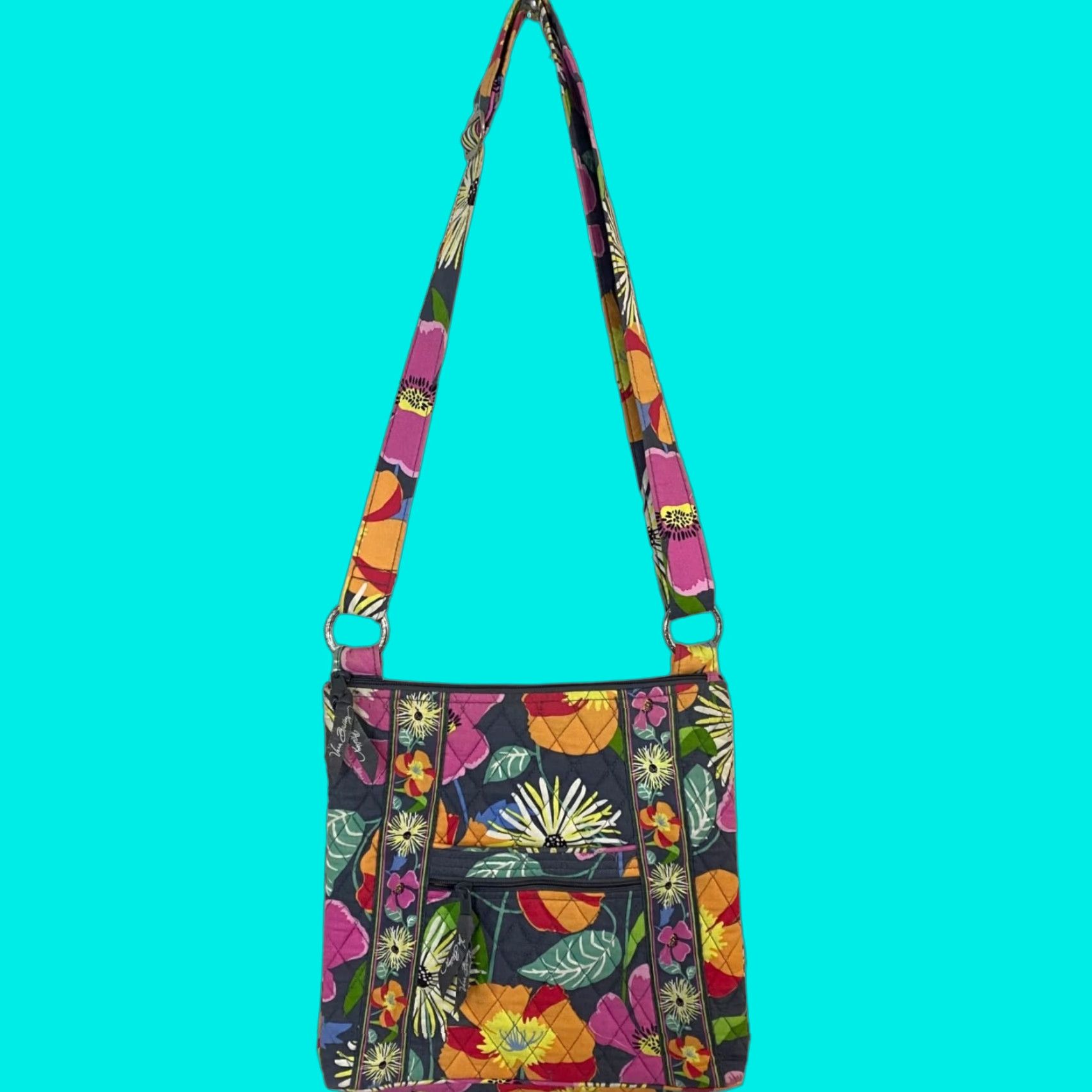 Vera Bradley VINTAGE Vera Bradley Crossbody Purse Jazzy Blooms Quilted Floral Print Adjustable Strap Womens Bag Multi Pocket Zip Closure Size ONE SIZE - 1 Thumbnail