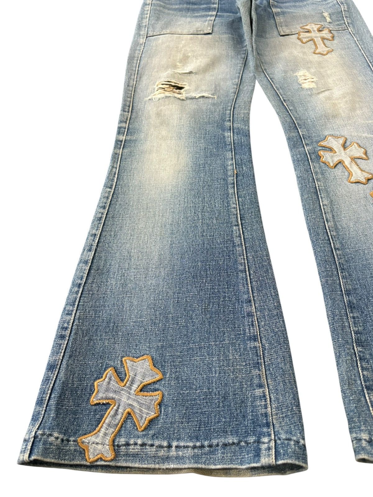 Japanese Brand Vintage Japanese Brand Cross Patches Baker Style Flare Jeans Size 29" - 6 Thumbnail