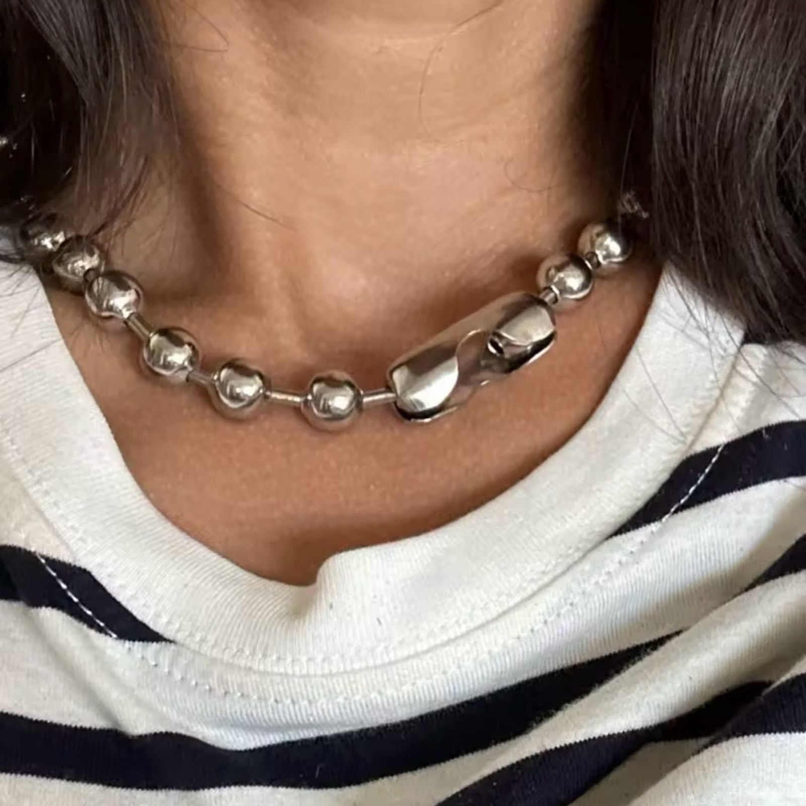 Other Statement Oversized 10mm Ball Chain Choker Necklace Silver Size ONE SIZE - 2 Thumbnail
