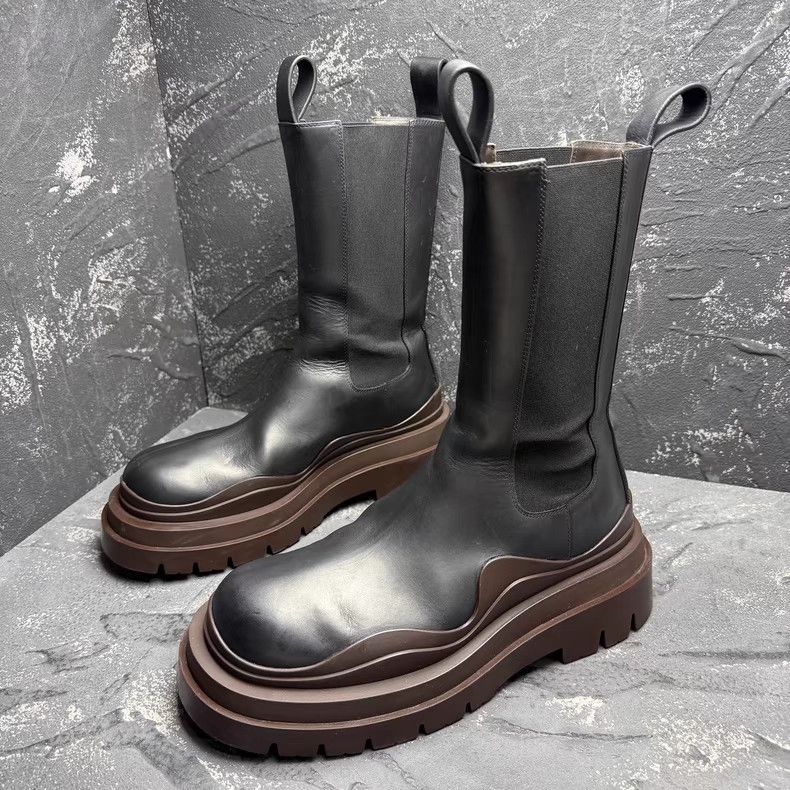 Bottega Veneta Bottega Veneta Black & Brown Thick-Sole Cigarette Boots Q10 Size US 8 / IT 38 - 1 Thumbnail