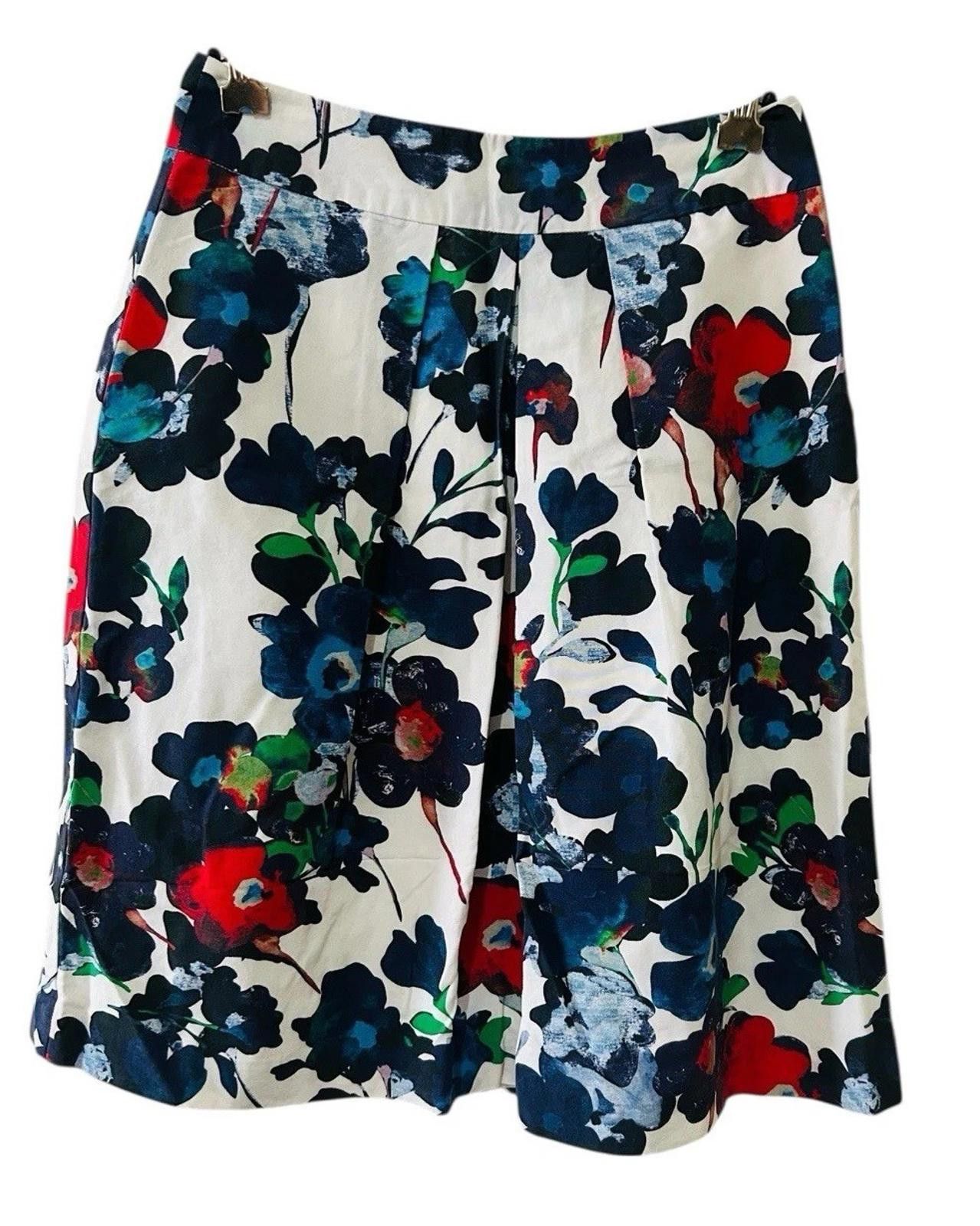Portland Leather Jacqui E White Floral Skirt Silk Cotton Blend - Size 6 Size 26" / US 2 / IT 38 - 3 Thumbnail