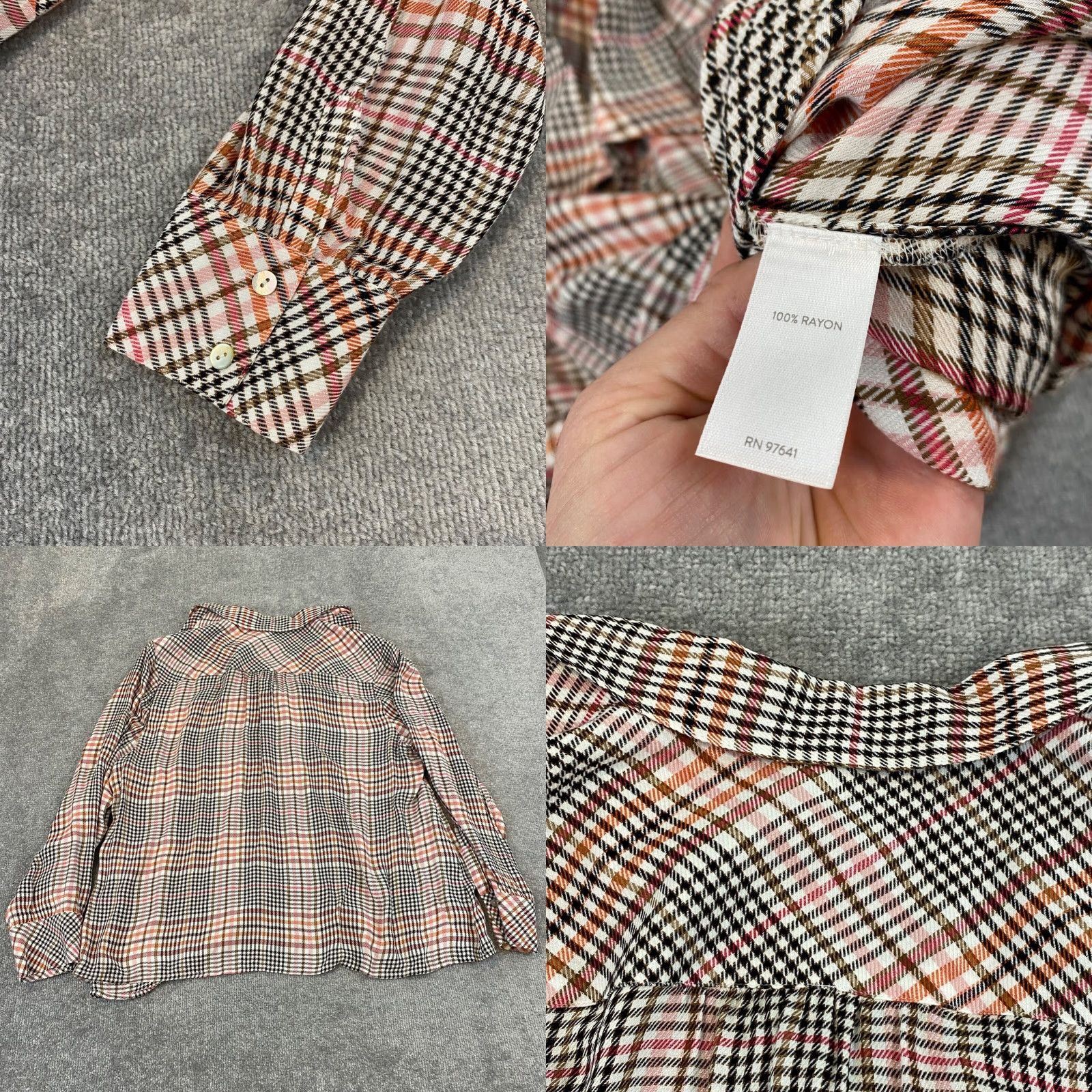 J. Jill J. JILL Shirt Womens 2X Gray Pink Plaid Button Up Ruffled Long Sleeve Tunic Top Size XXL / US 16-18 / IT 52-54 - 8 Thumbnail