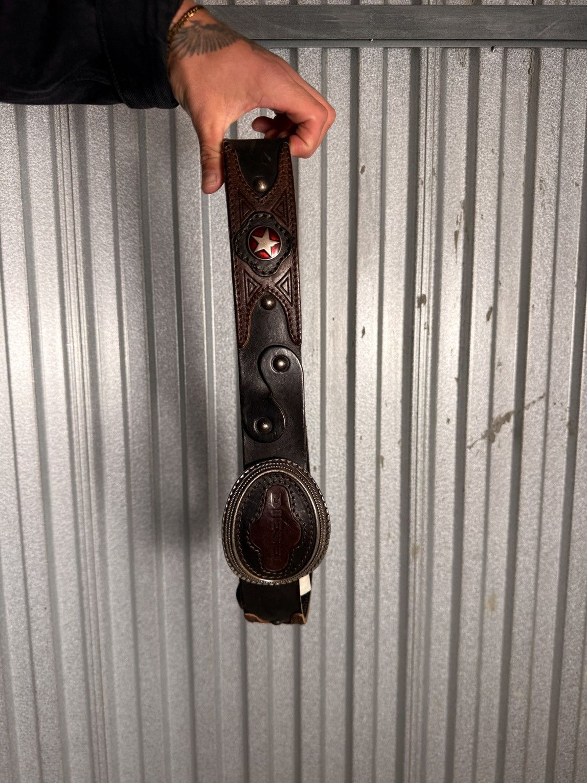 Diesel Insane Western Diesel Brand Designer Cowboy Belt Stars Size 38 - 3 Thumbnail
