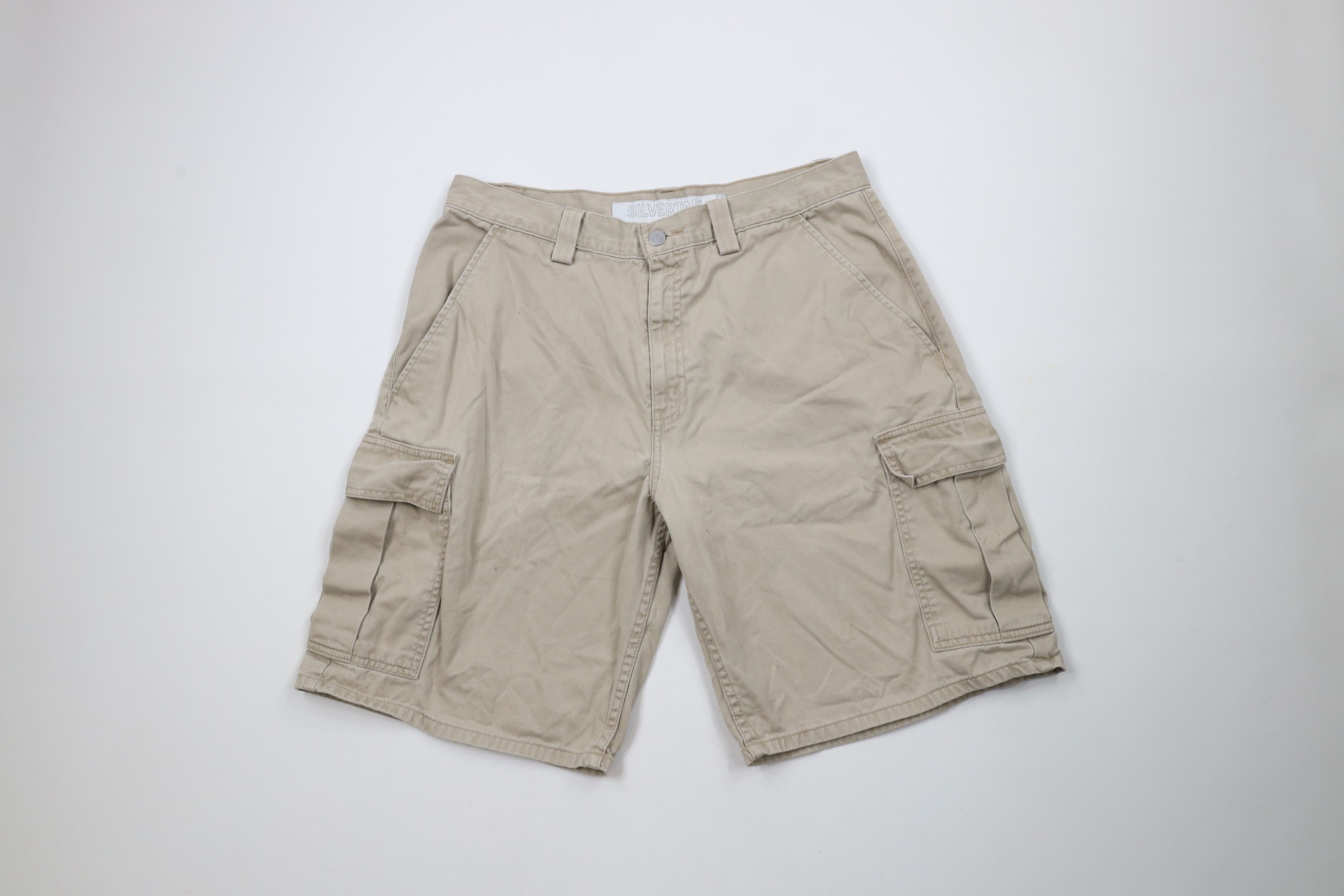 Levi's × Vintage Vintage 90s Levis Silvertab Loose Fit Cargo Shorts Beige Size US 33 - 1 Thumbnail