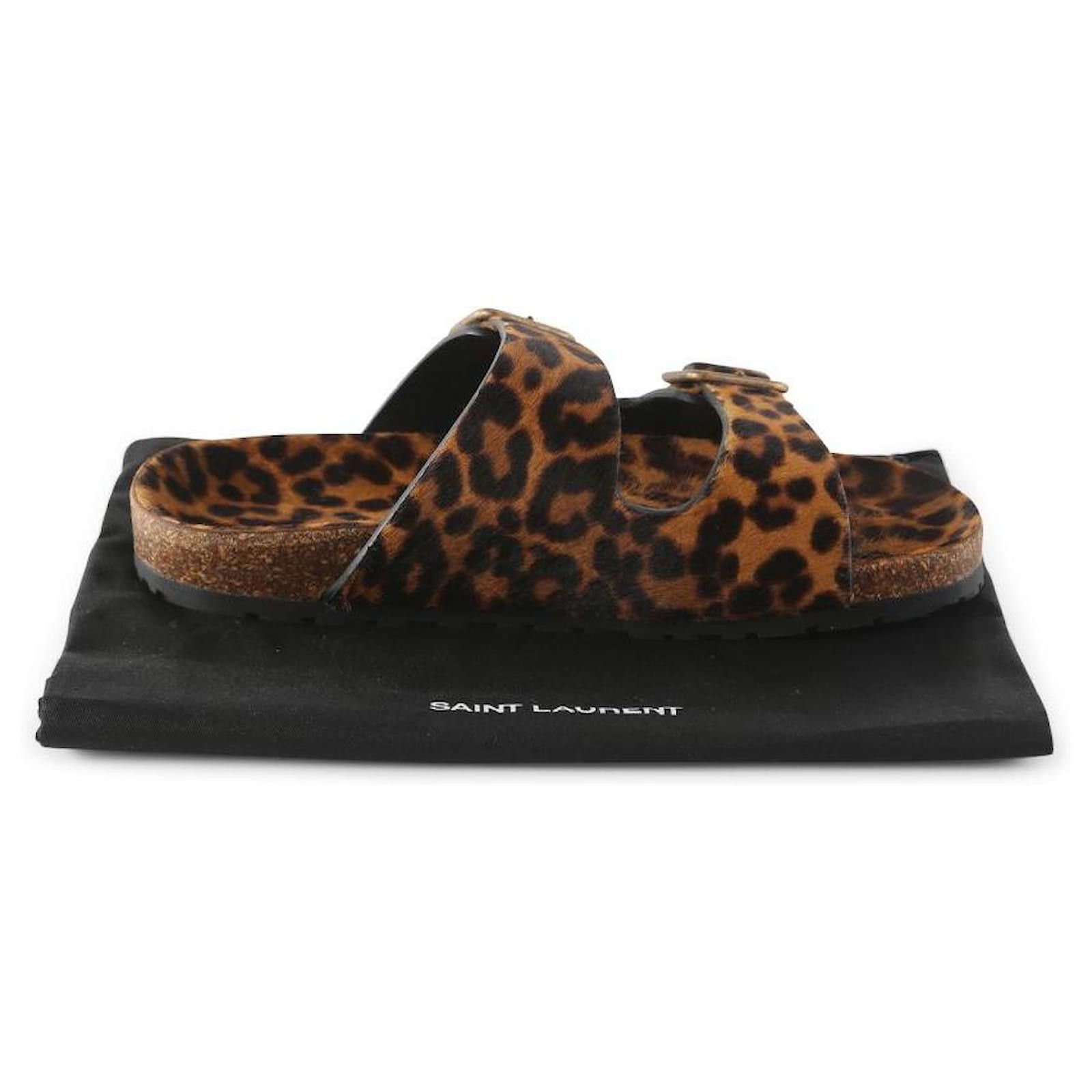 image of Saint Laurent Paris O1W1Db10424 Jimmy Flat Sandals In Leopard Print, Women's (Size 8)