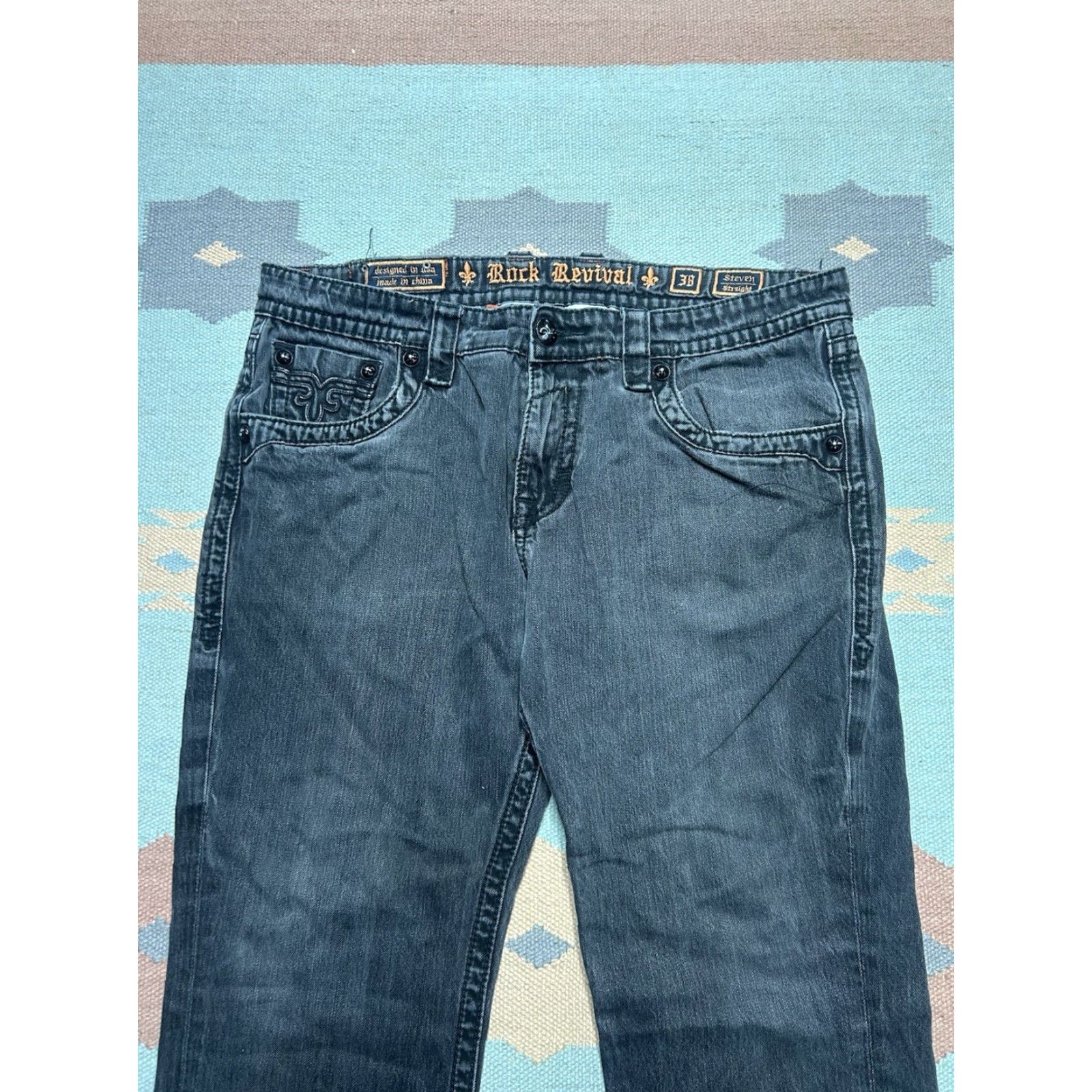 Vintage Rock Revival Rock Revival Steven straight jeans faded black embroidered grunge men’s 40x32 Size US 40 / EU 56 - 7 Thumbnail