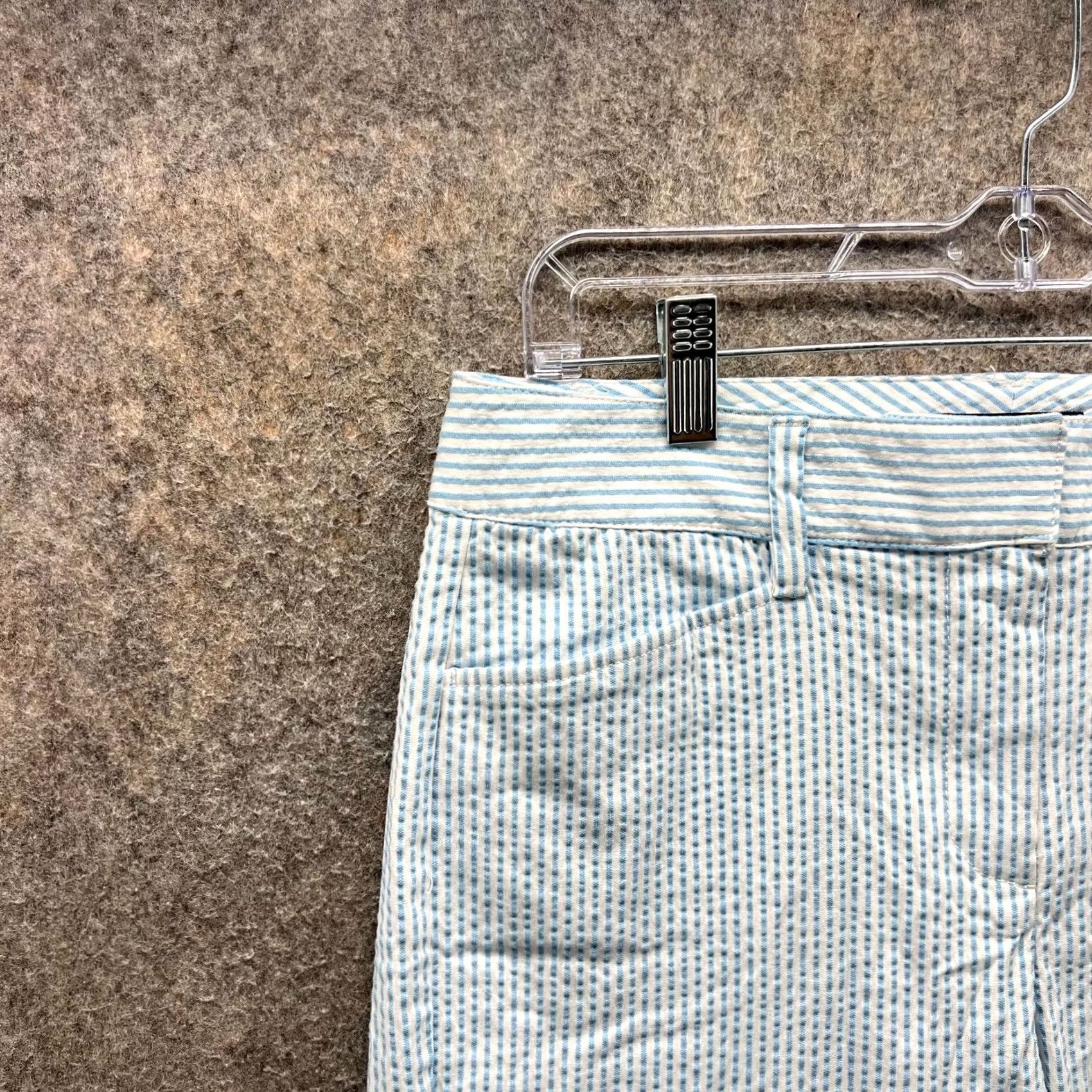 Vintage Lands End Pants Women 8P Petite Blue Striped Mid Rise Slim Leg Seersucker Casual Formal Travel Dress Pants Mens Womens Girls Boys Size 30" / US 8 / IT 44 - 4 Thumbnail