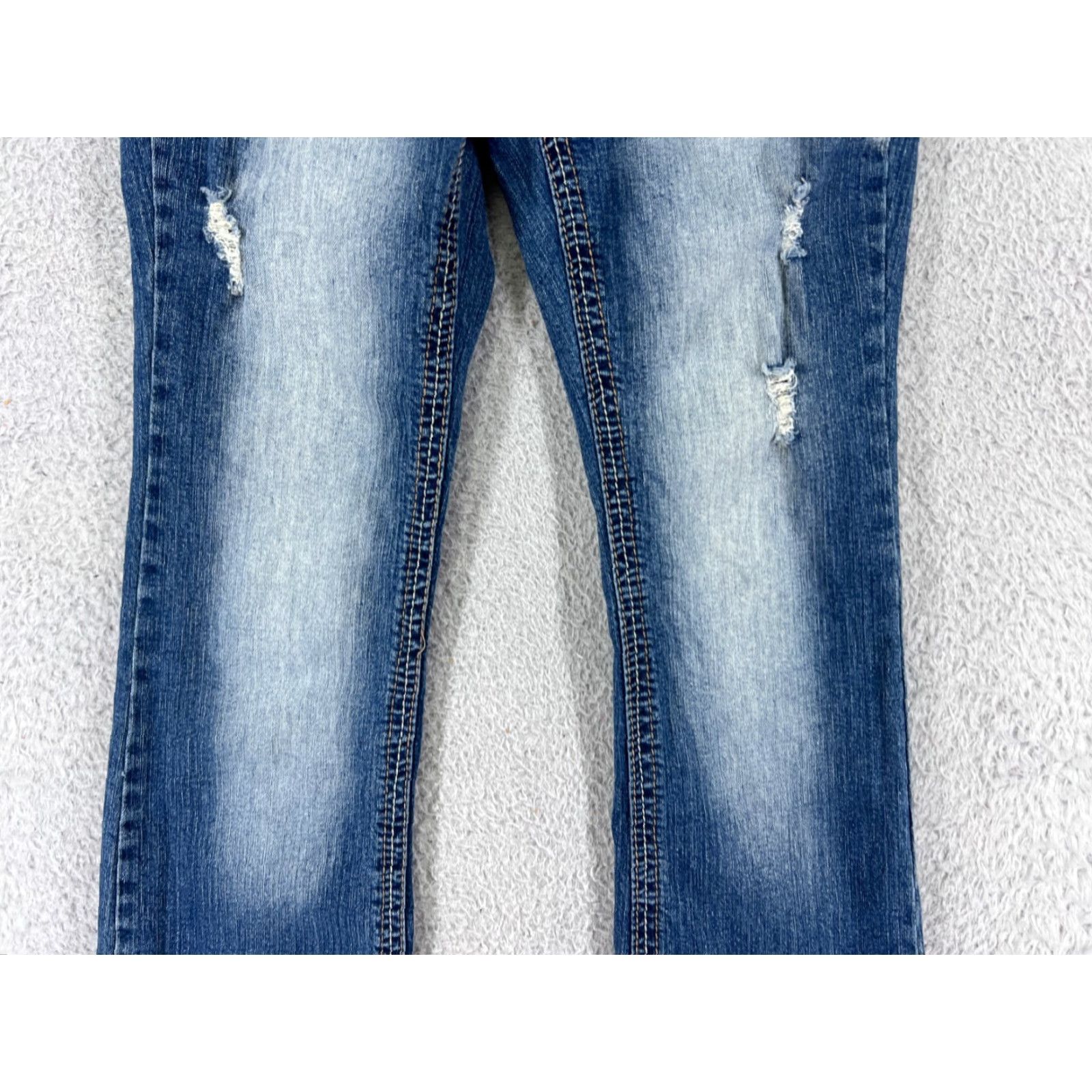 Vintage Ariya Jeans Blue Denim Distressed Flared Embroidered 5 Pocket Cotton Blend Womens Jeans Size 27" / US 4 / IT 40 - 5 Thumbnail