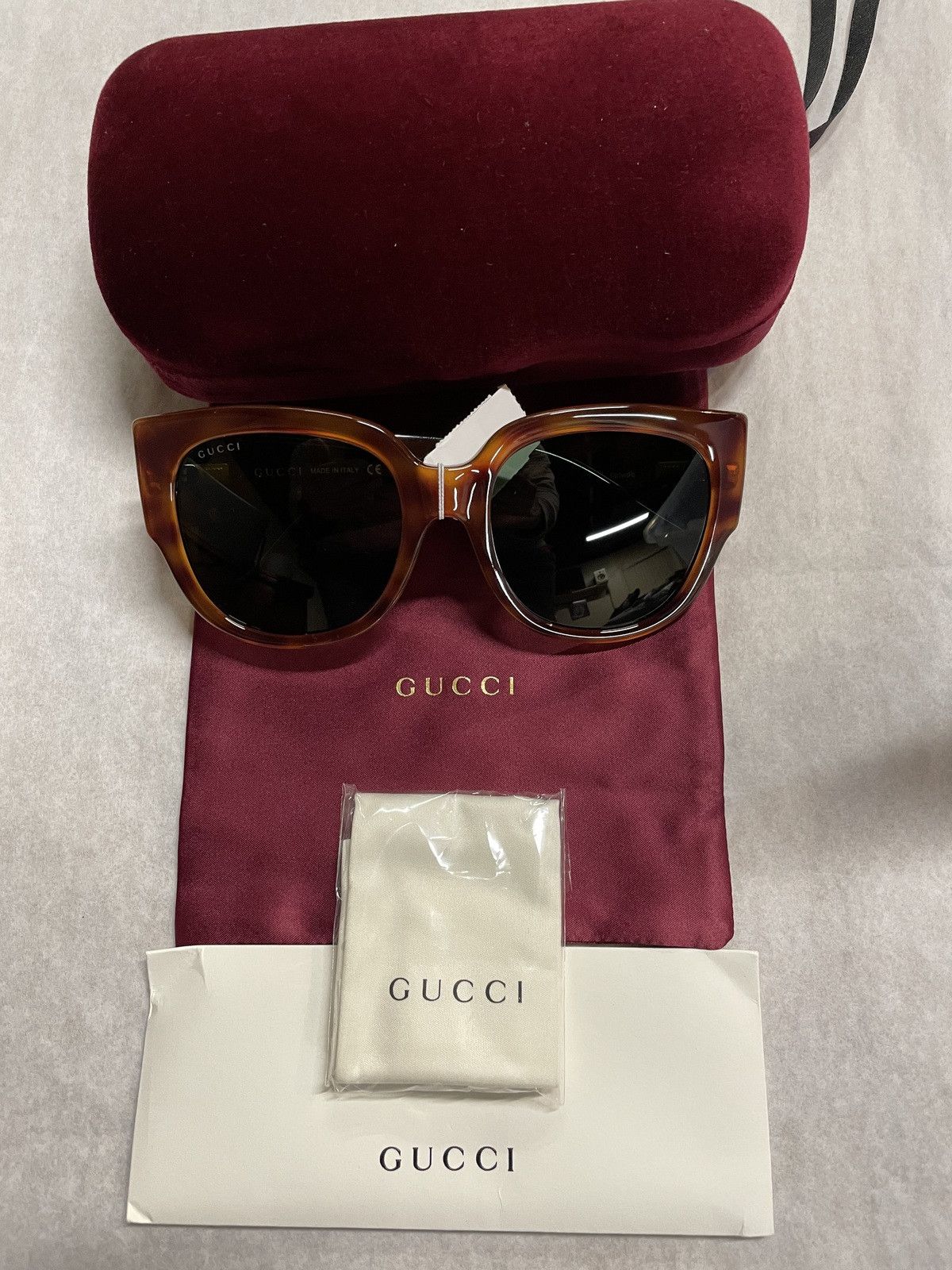 Gucci Gucci GG0142SA 002 Havana/Green Lens Optyl Sunglasses Size ONE SIZE - 8 Thumbnail