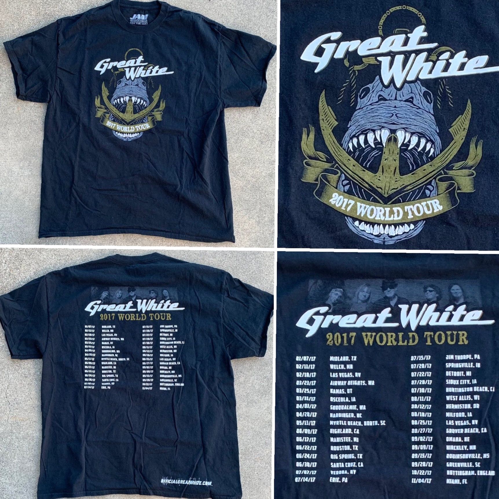 Salem Sportswear Jam Sportswear Great White 2017 World Tour T-Shirt Men 2XL Black Graphic Print Tee Band Concert PT Shirt Size 2XL Mens Size US XXL / EU 58 / 5 - 2 Thumbnail
