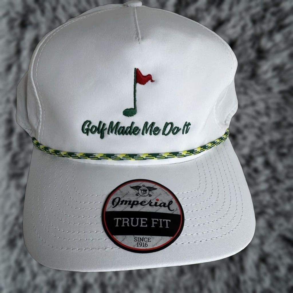 GOLF HAT Imperial SnapBack Rope Hat White Green True Fit One Size Men Adjustable Casual Outdoor Sports Canvas Polyester Spandex