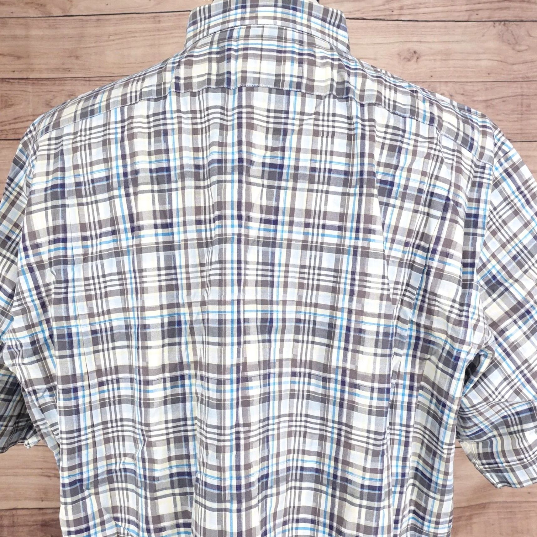 Vintage Thomas Dean Shirt Mens 2XL Gray Blue Plaid Short Sleeve Button Up Pima Cotton Embroidered Size US XXL / EU 58 / 5 - 6 Thumbnail