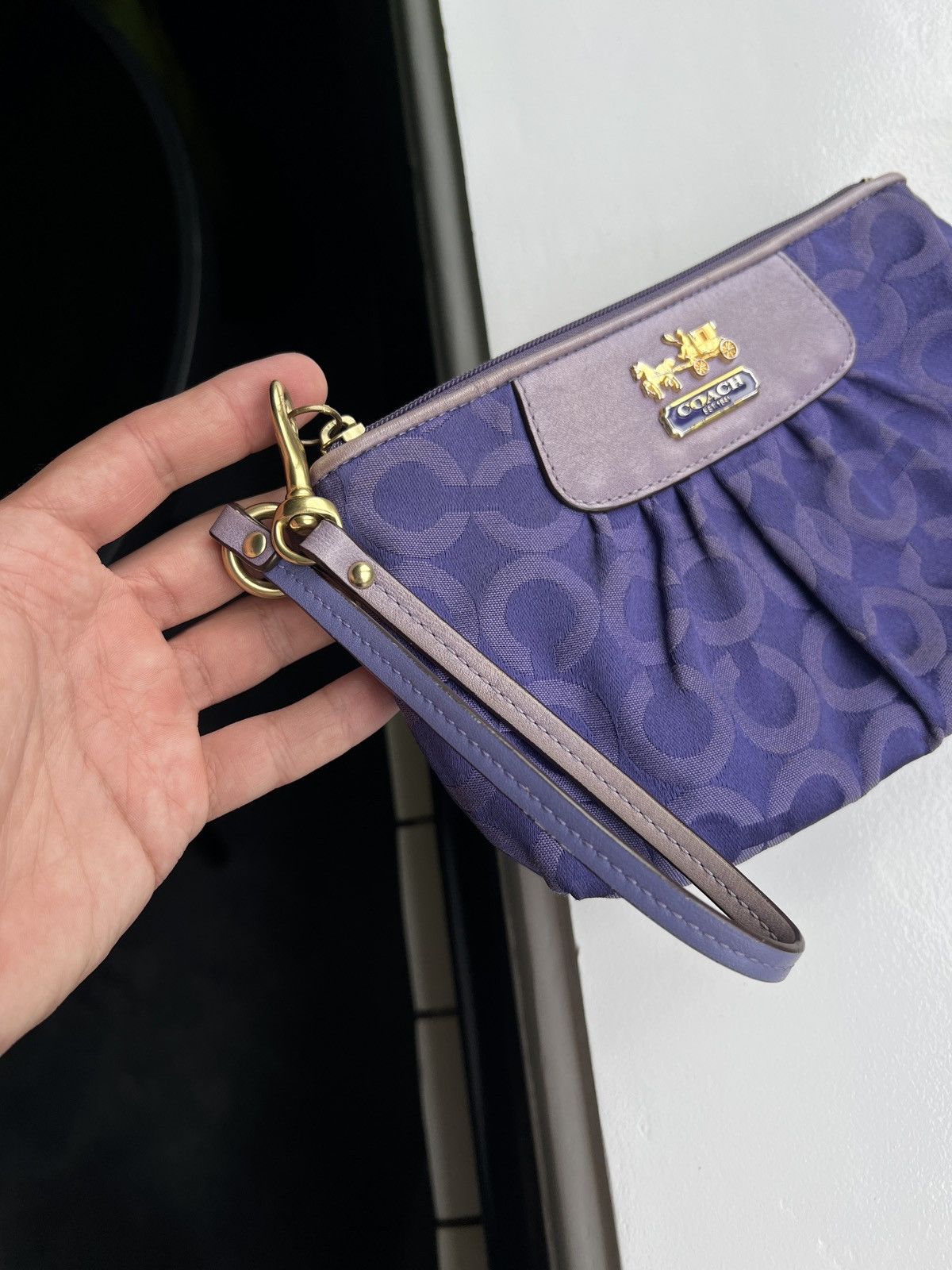 Coach × Vintage Coach Signature Y2K Purple Jacquard Wristlet Purse Size ONE SIZE - 14 Thumbnail