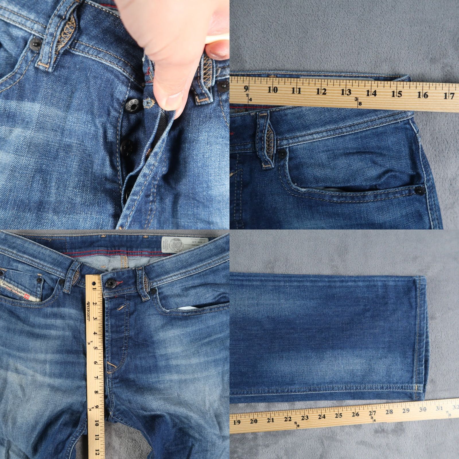 Diesel VINTAGE Diesel Waykee Jeans Mens 29x32 Regular Straight Fit Button Fly Denim Blue 5-Pocket Design Mens Jeans Size US 29 - 8 Thumbnail