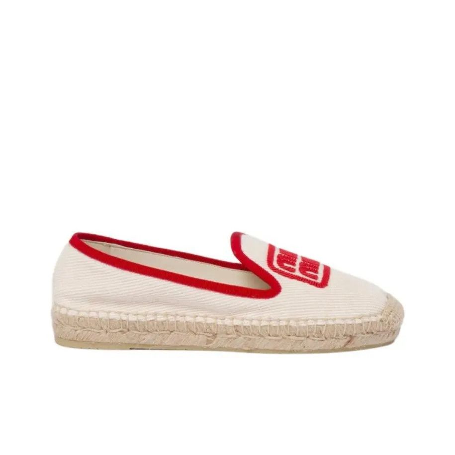 Miu Miu o1B3y1r0526 Logo-Embroidered Slip-On Espadrilles Beige/Red Size US 11 / IT 41 - 1 Thumbnail