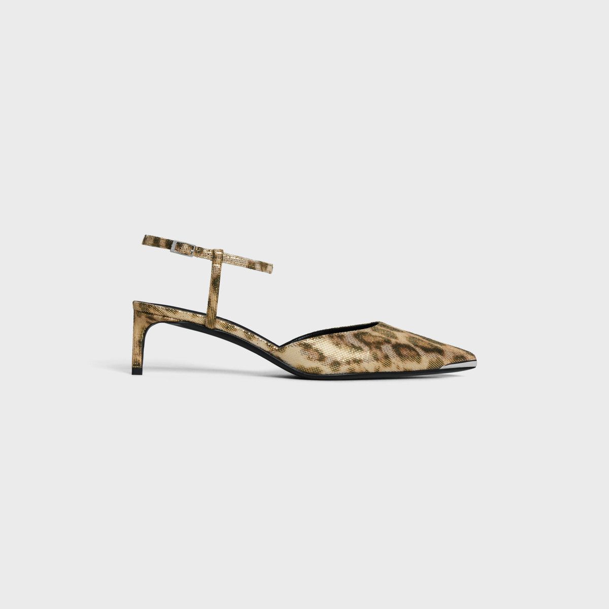 CELINE KITTEN WITH METAL TOE in LEOPARD PRINTED LAMINATED FABRIC