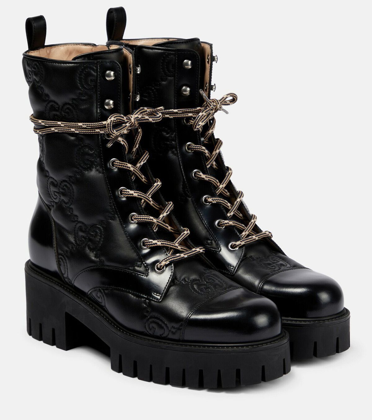 Gucci GG Quilted Leather Lace Up Boots in black Size US 7 / IT 37 - 1 Thumbnail