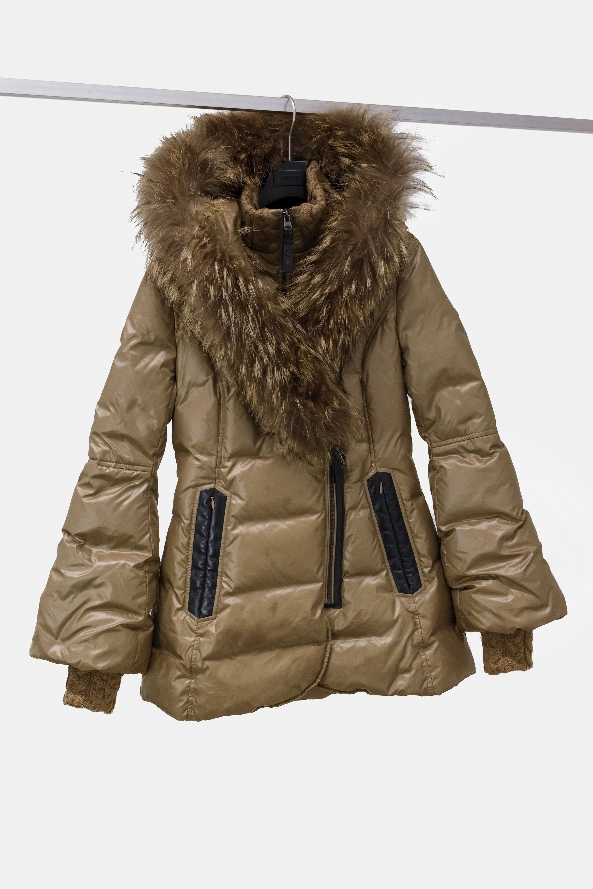 image of Mackage Metallic Bronze Fur Trimmed Down Parka in Bronze Brown, Women's (Size XS)