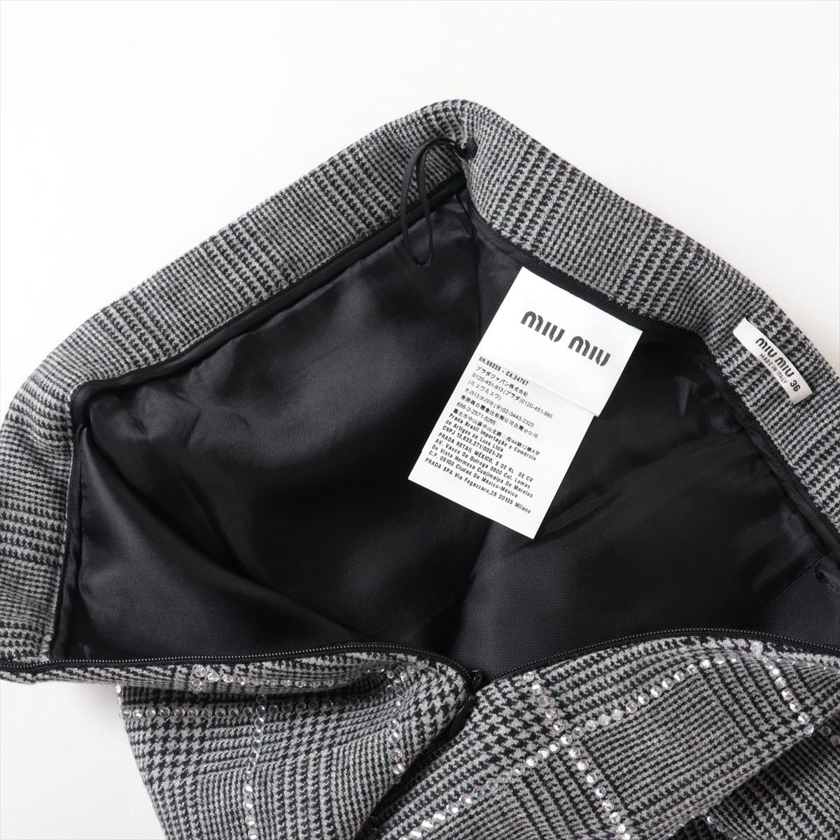Miu Miu Plaid Rhinestone Wool Skirt Size 25" / US 0 / IT 36 - 4 Thumbnail