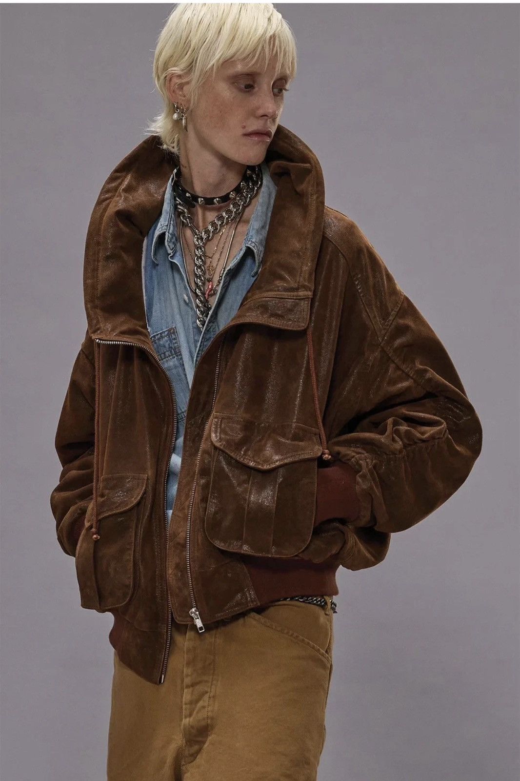 R13 R13 - LEATHER SHIRRED OVERSIZED BOMBER Size M / US 6-8 / IT 42-44 - 10 Thumbnail