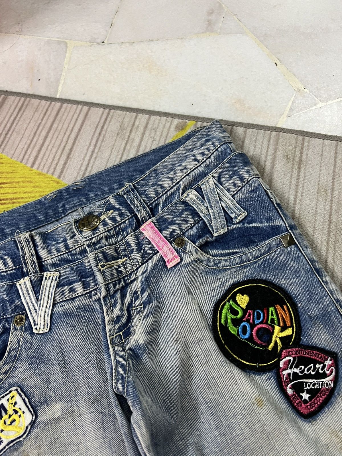 If Six Was Nine 💥Double Waist💥Japanese Unbrand Distress Patchwork Jean Size US 31 - 11 Thumbnail