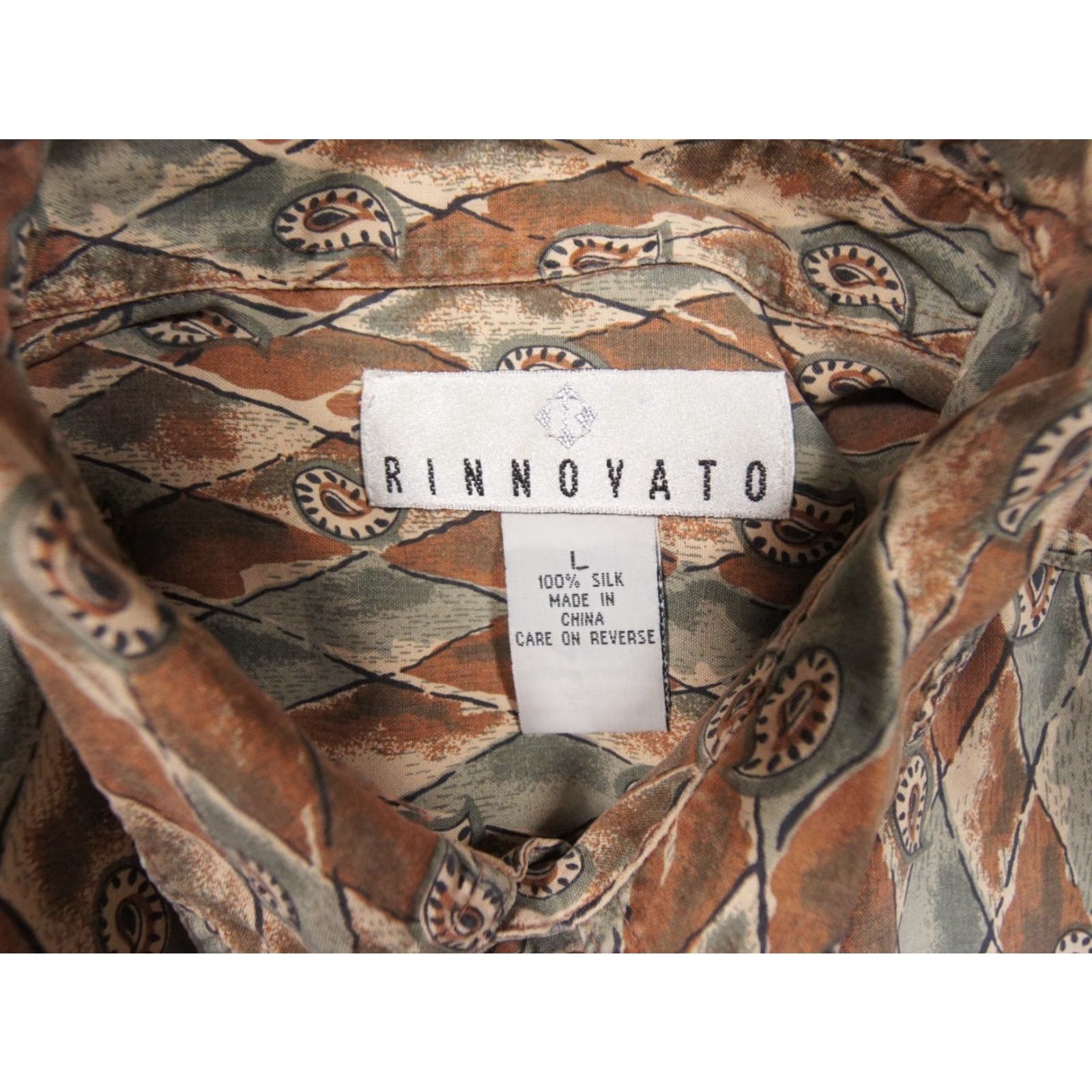 Vintage Vintage Rinnovato Men's Shirt Short Sleeve Silk Paisley Brown Large Apparel Size US L / EU 52-54 / 3 - 6 Thumbnail
