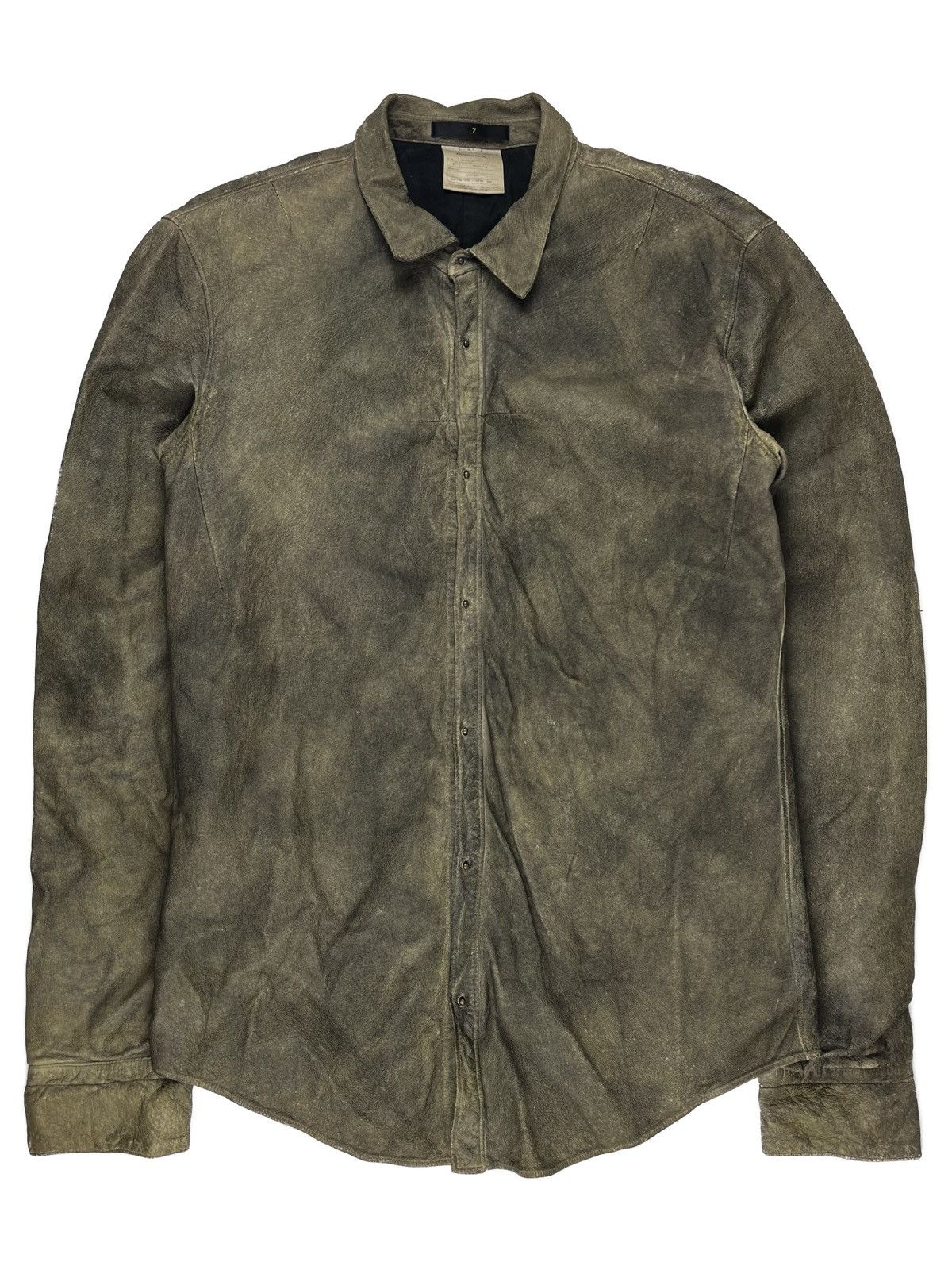 image of Ss05 Julius Gaunt Pig Leather Button Up Shirt Jacket in Green/Brown, Men's (Size Medium)