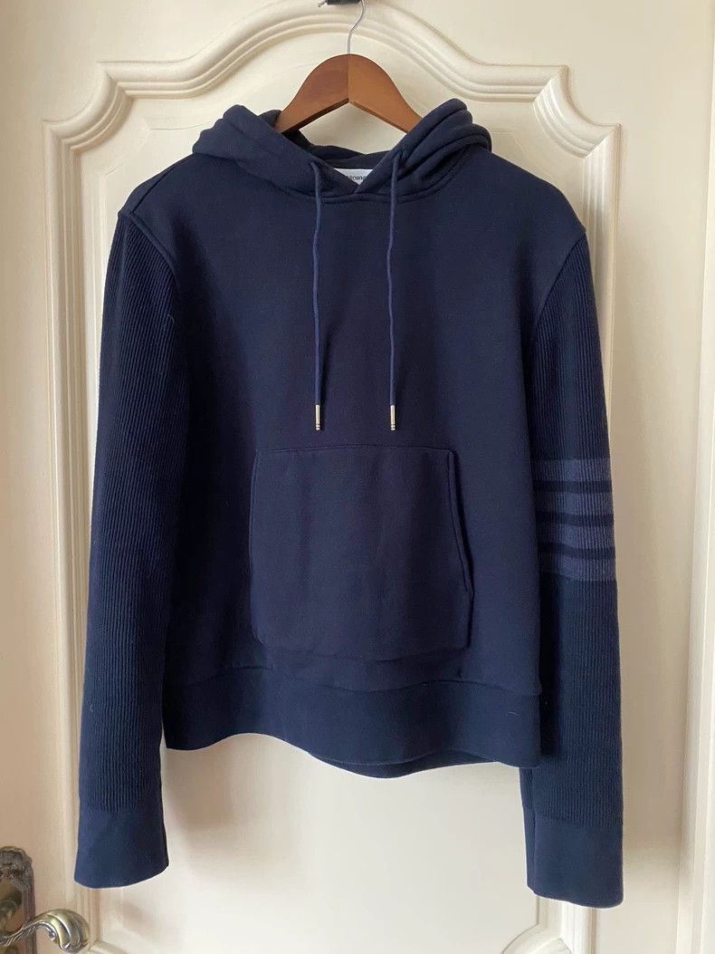 Thom Browne Thom browne Dark blue four-striped hooded pullover sweatshi Size US M / EU 48-50 / 2 - 1 Thumbnail