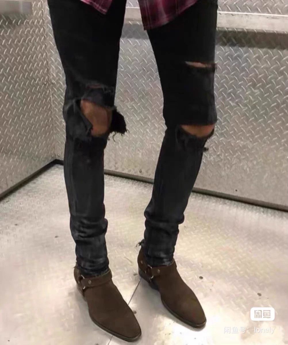 Saint Laurent Paris SLP 15ss Black Mud Stain Destroyed Skinny Jeans 29 Size US 29 - 8 Thumbnail