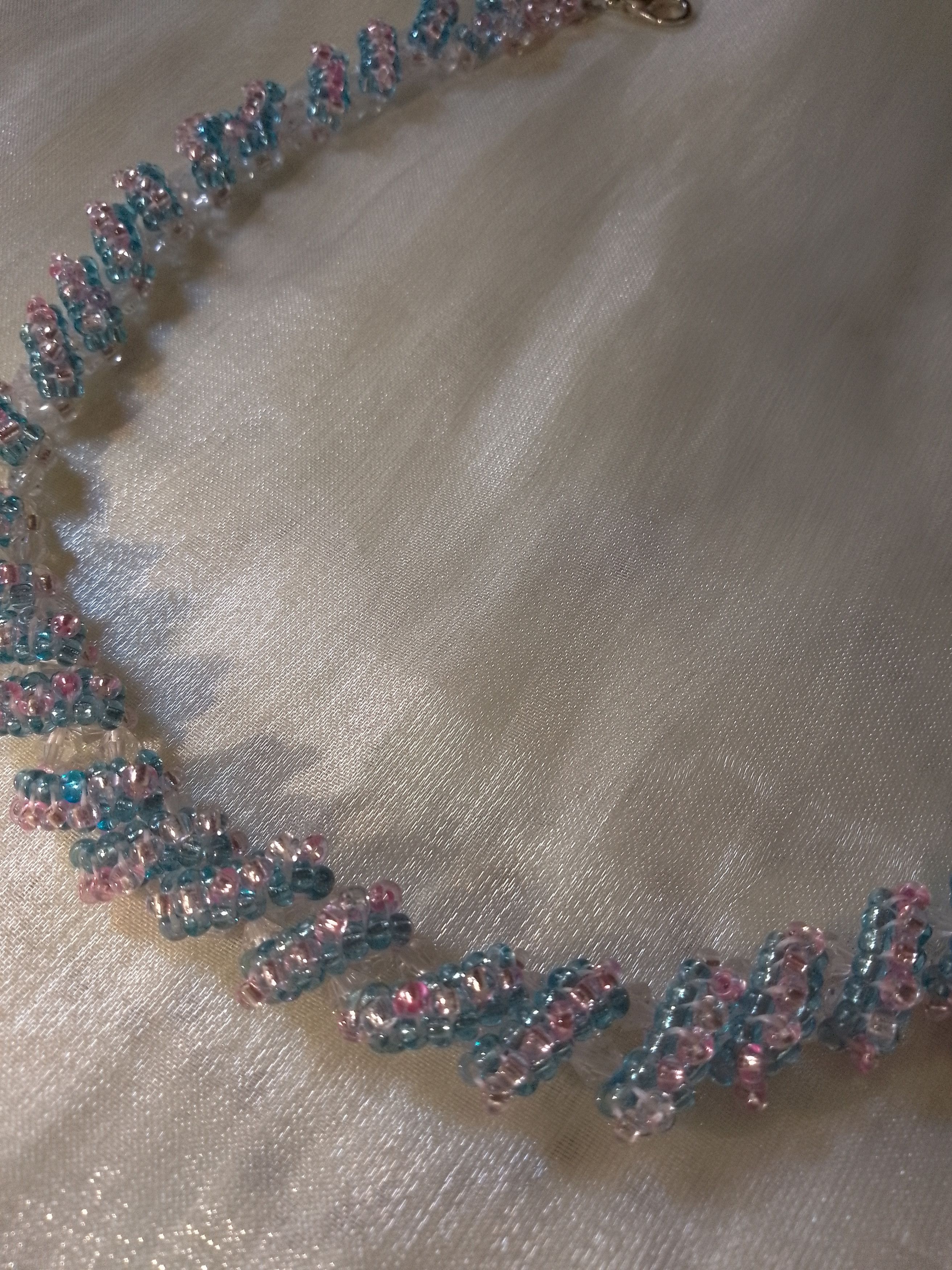 Handmade Necklace Crystal Elegant Stripes of Pink Turquoise Glass Size ONE SIZE - 3 Thumbnail