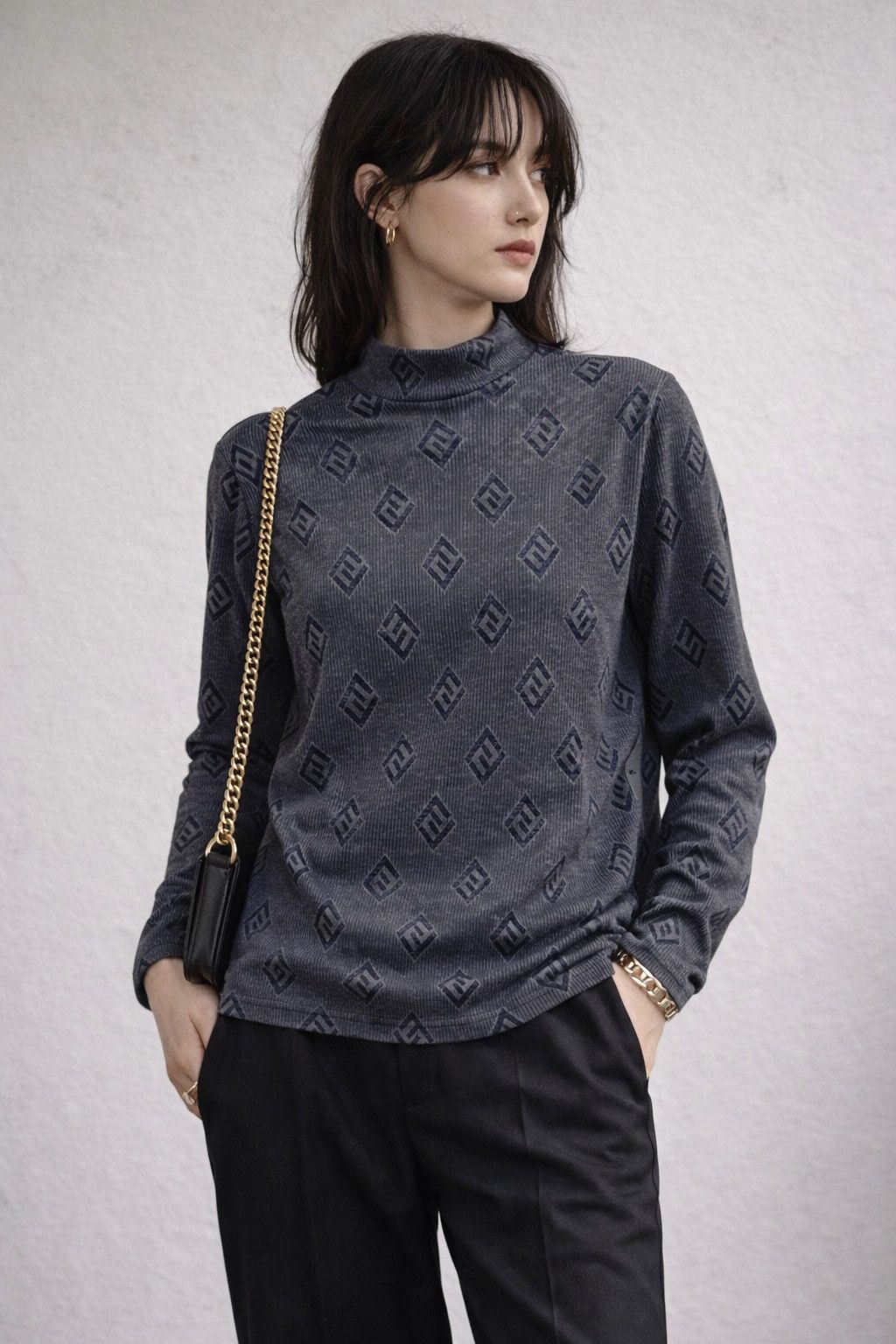 Fendi FENDI FF Full Monogram Zucca Print Mock Neck Top Long Sleeve Size S / US 4 / IT 40 - 1 Thumbnail