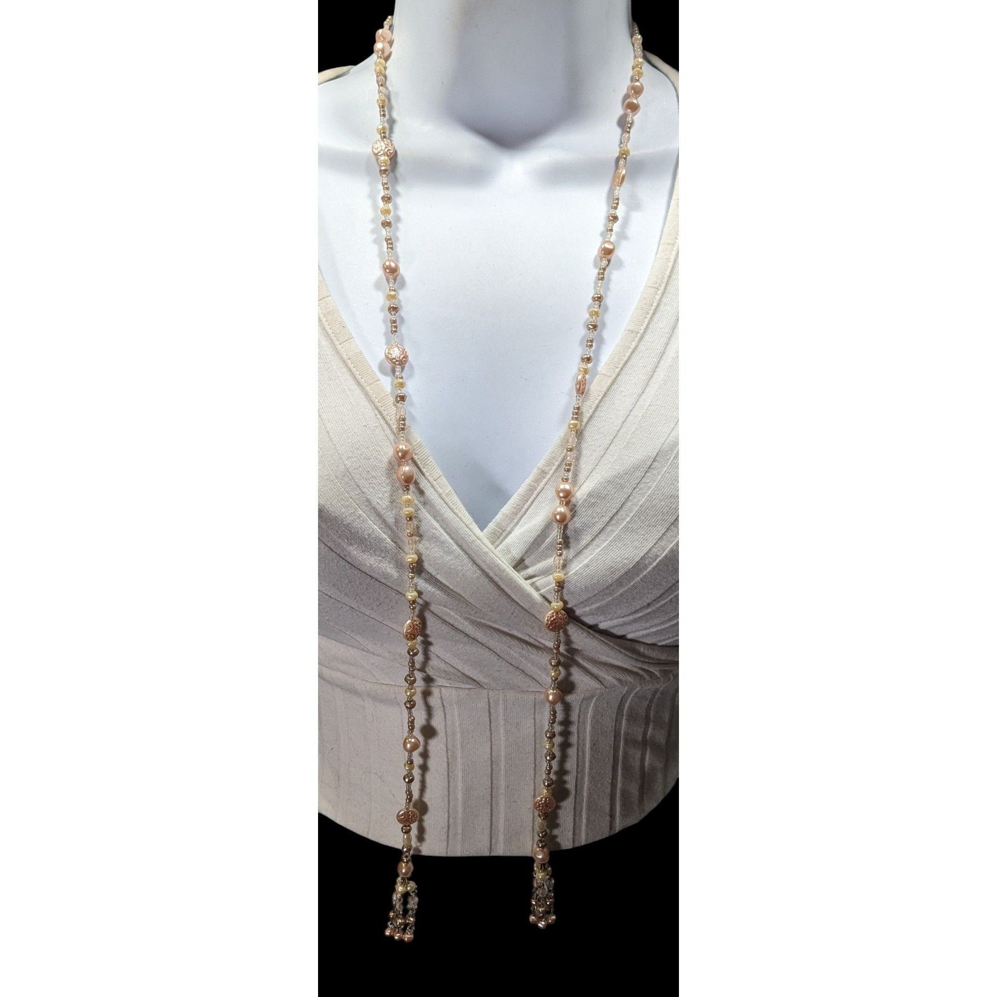 Other Elegant Faux Pearl Beaded Cream Wrap Necklace Size ONE SIZE - 5 Thumbnail