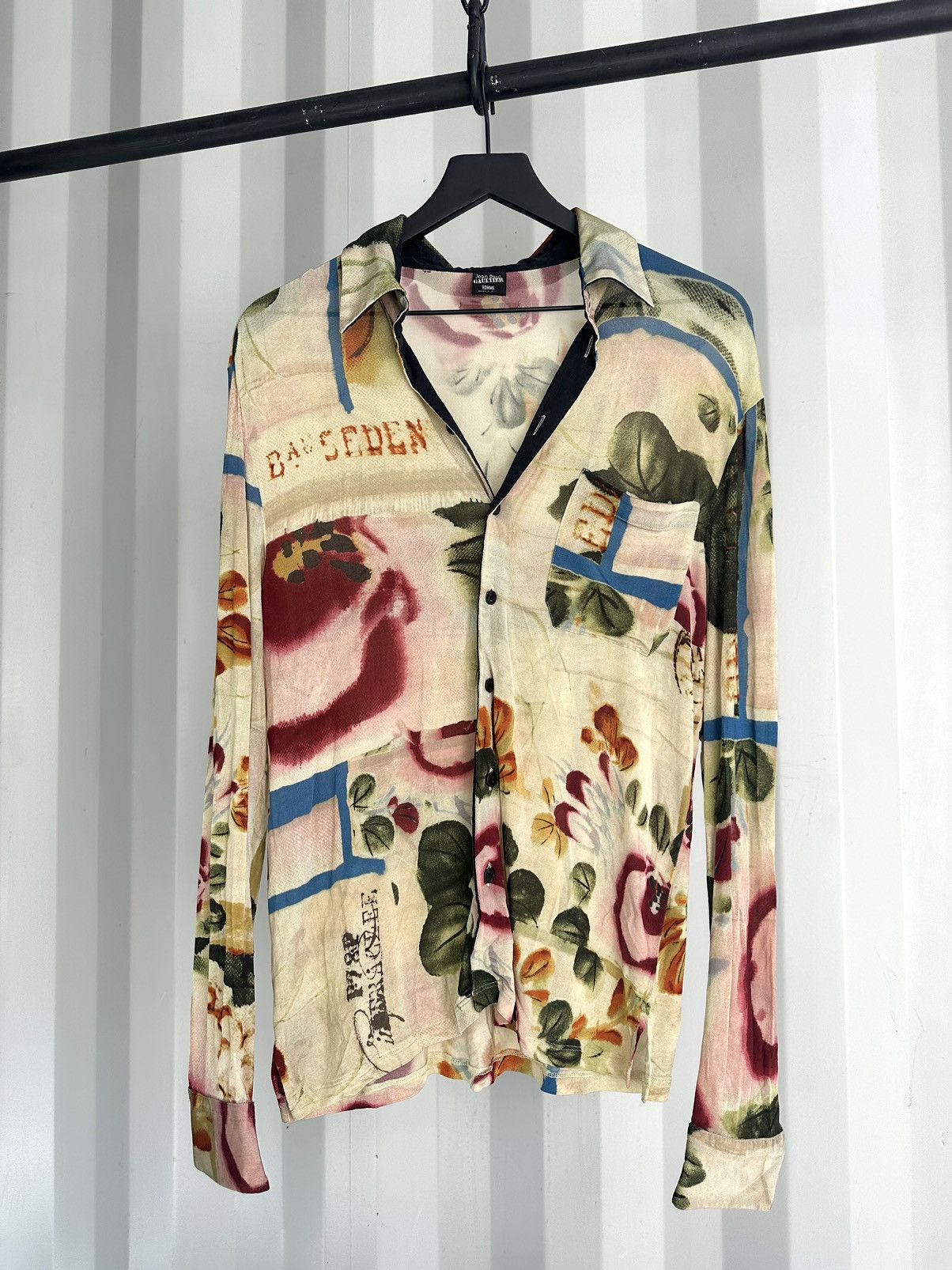 image of Jean Paul Gaultier x Vintage Art Print Silky Shirt in White, Men's (Size Medium)
