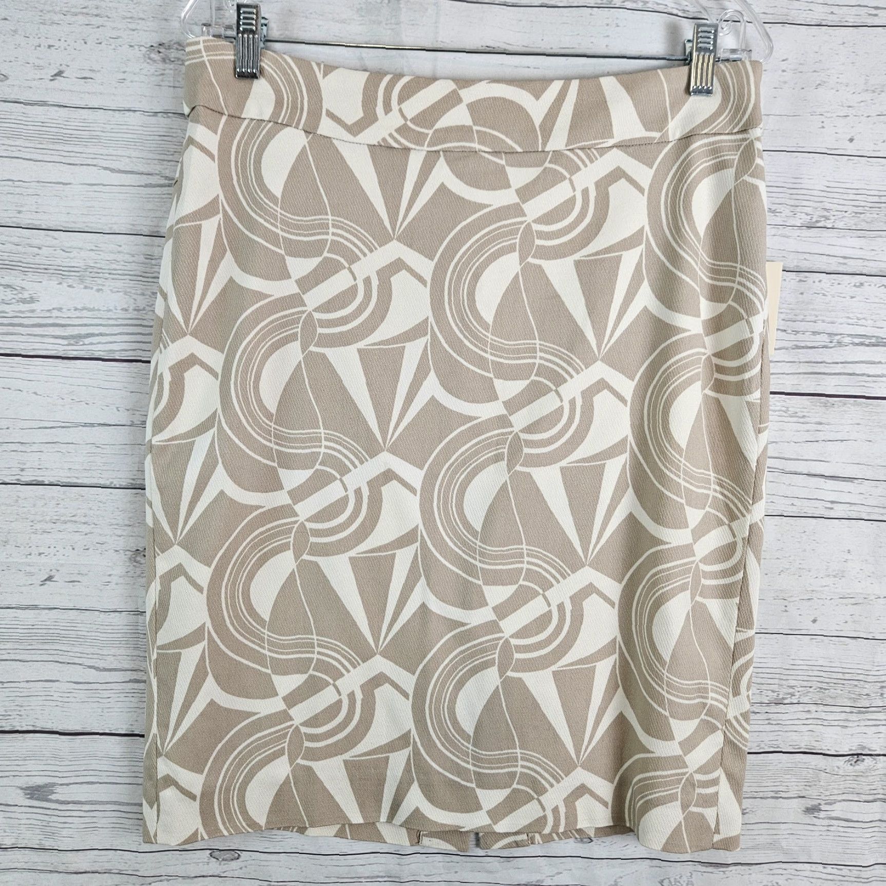 Vintage VINTAGE? Lila Ryan Skirt Geometric Beige 12 Knee Length Pencil Womens Zip 12 Beige Geometric Summer Spring Size 34" / US 12 / IT 48 - 2 Thumbnail